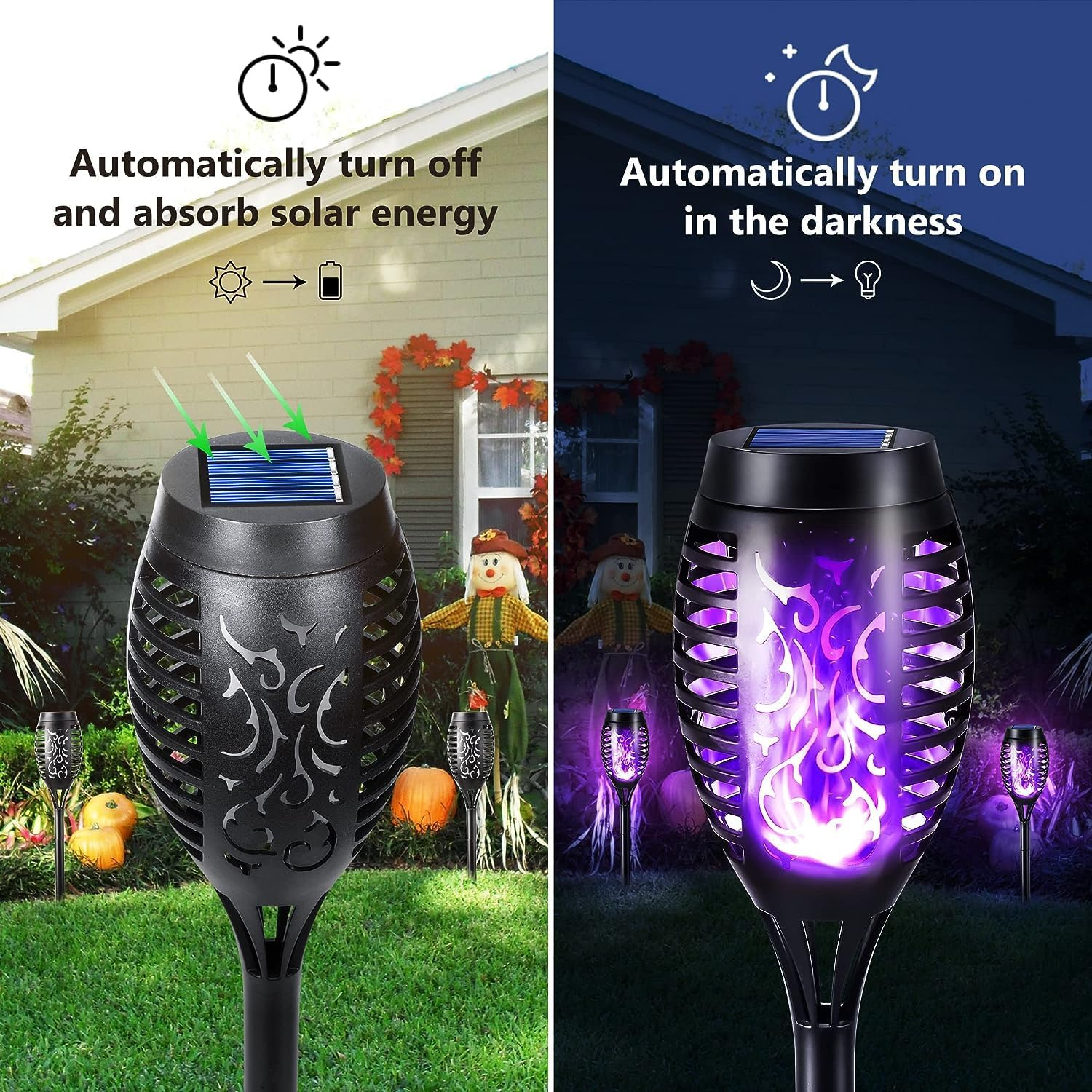 Solar Lights Outdoor Garden, 6 Pack Solar Flame Lights LED Purple Flickering Flames, IP65 Waterproof Solar Torch Lights for Pathway Garden Patio Yard Halloween Christmas Decorations Purple image number 3