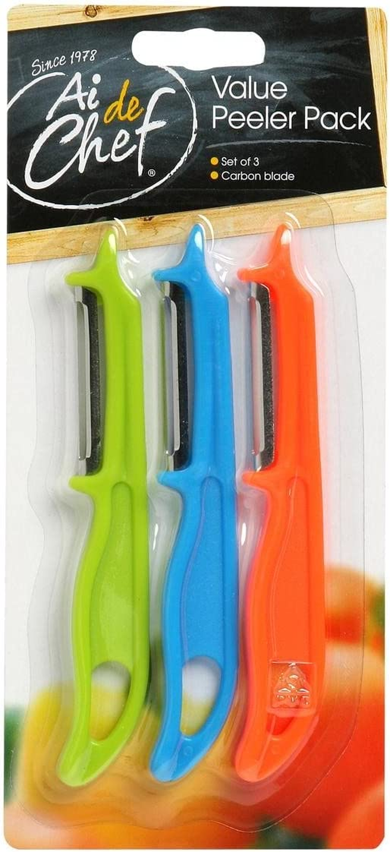 Ai-De-Chef Vegetable Peelers &ndash; 3-Piece Multicoloured Set with Extra-Sharp Blades, Comfortable Non-Slip Handles and Easy-Hang Storage for Effortless Fruit and Vegetable Peeling image number 2