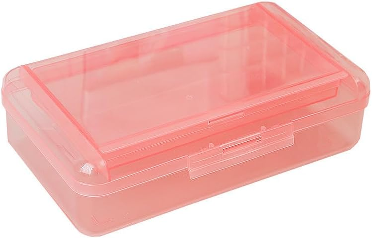 Pencil Case Box, Light Pink Double Layer Large Capacity Plastic Pencil Boxs, Clear Hard Pen Case Snap-Tight Lid,Storage Art Craft Box Marker Offices School Supplies (Pink, One Size) image number 2