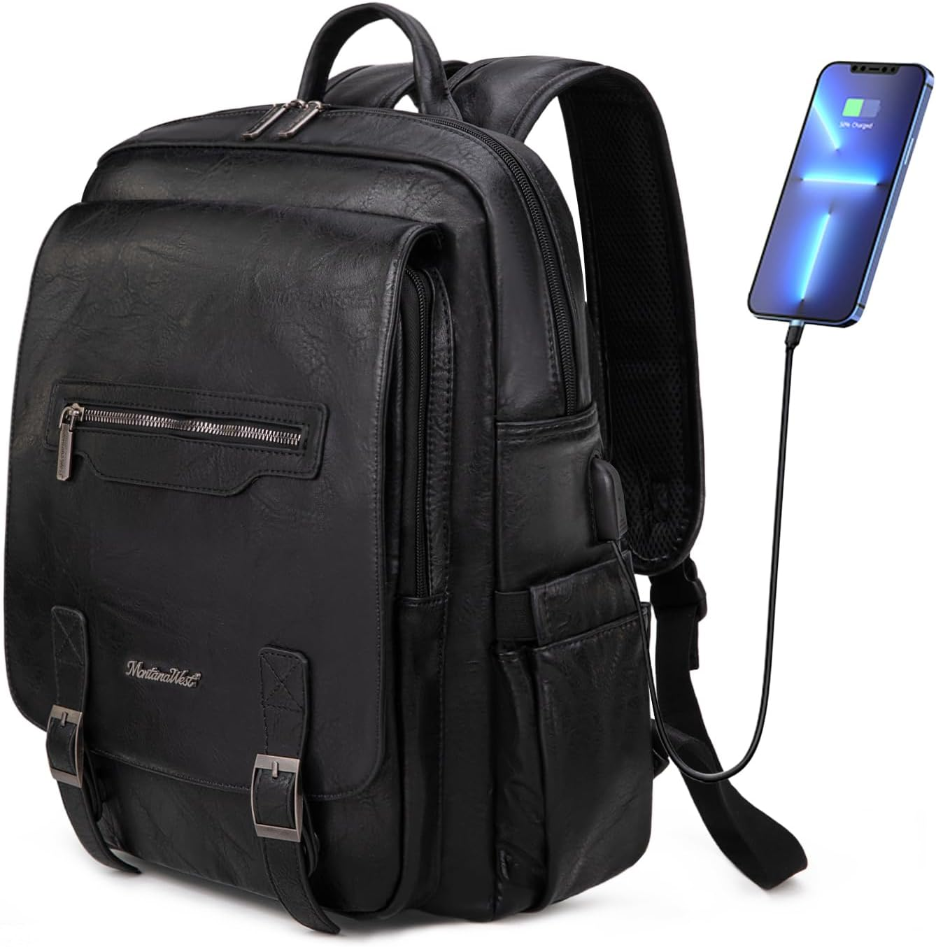 Montana West Laptop Backpack Purse for Women Men Unisex Vintage Backpack Casual Daypack Travel Work with USB Charging Port