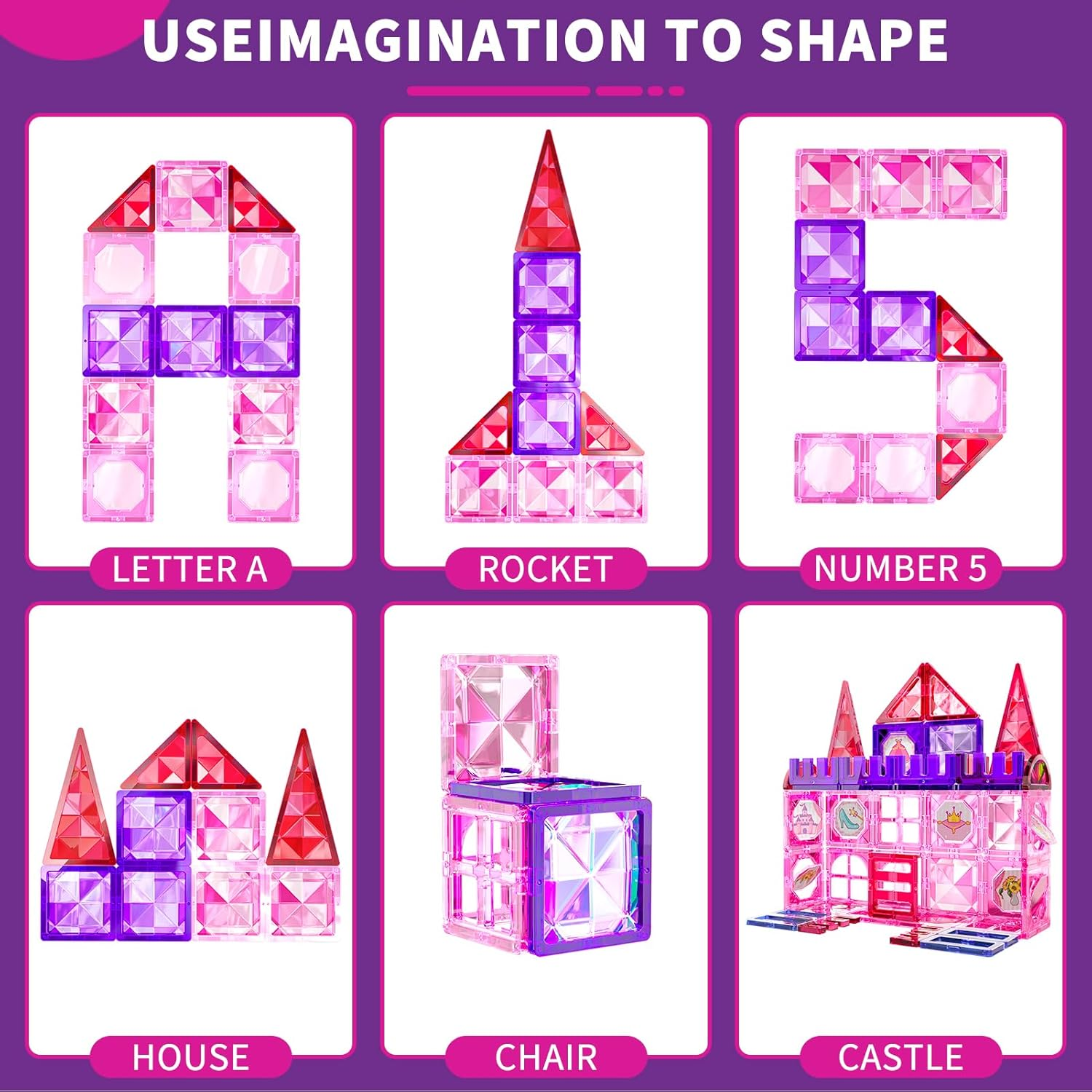 Magnetic Building Tiles Toys for 3 4 5 6 Year Old Girls, Building Educational Stem Toys for Girls Toddlers Kids Ages 1-3 3-5 image number 4