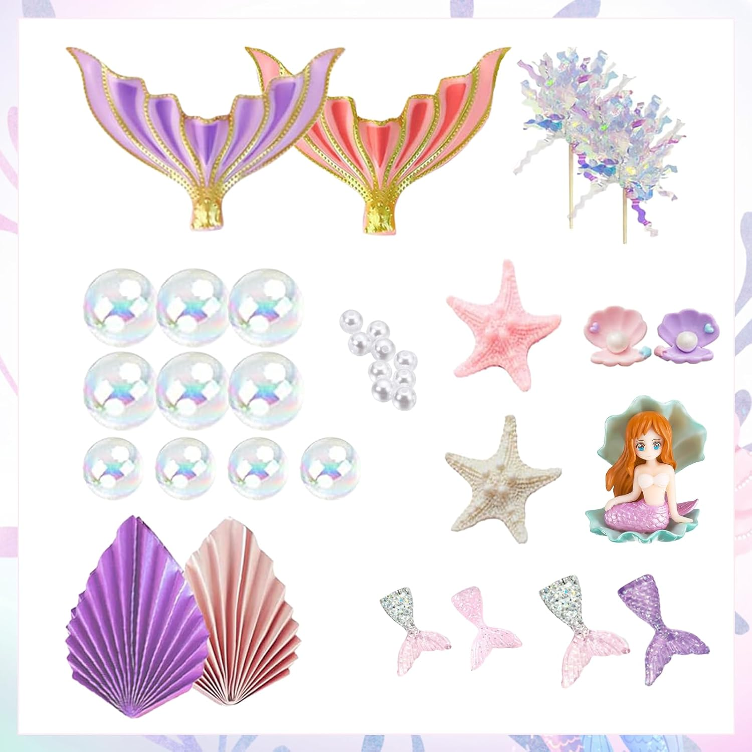 APAILANT 21 PCS Mermaid Cake Toppers Happy Birthday Cake Decorations Cake DIY for Girls Birthday Party image number 3