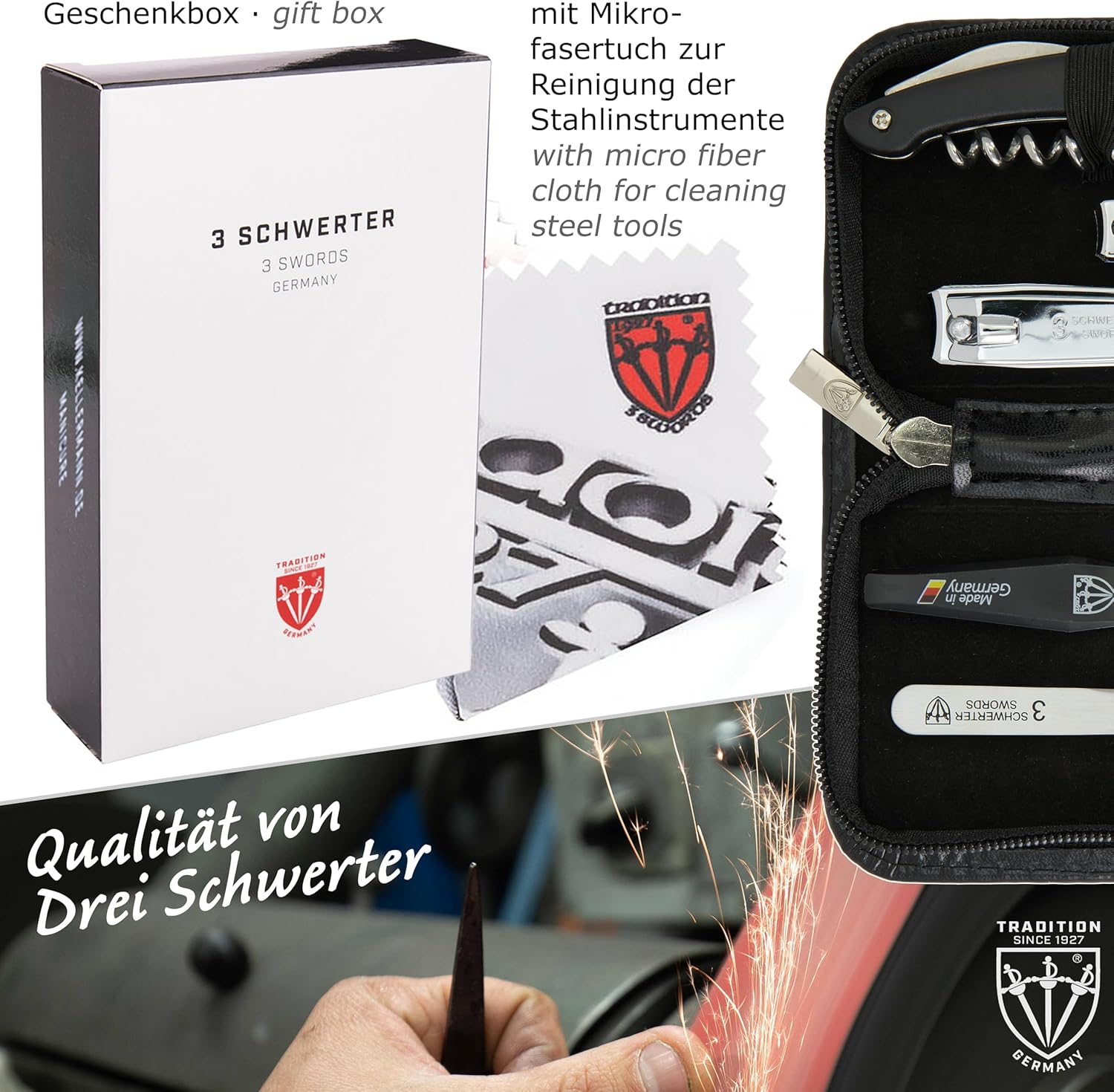 3 Swords Germany - Brand Quality 5 Piece Manicure Pedicure Grooming Kit Set for Professional Finger & Toe Nail Care Scissors Clipper Fashion Leather Case in Gift Box, Made by 3 Swords (00804) image number 5