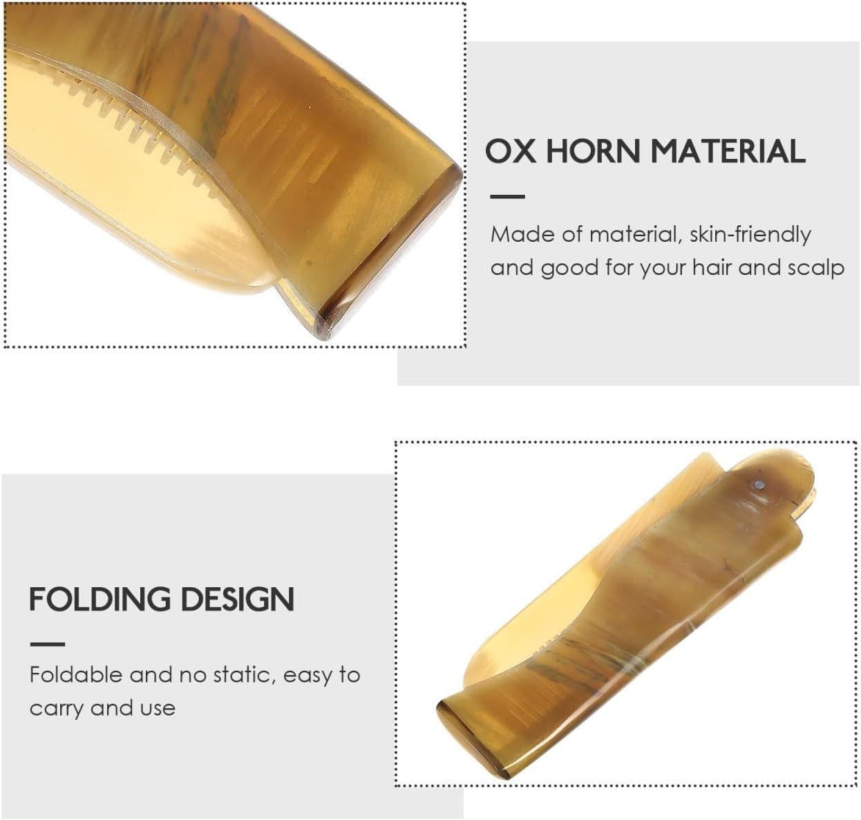 FOMIYES 17Cm Foldable Ox Horn Hair Comb - Portable Travel Styling Comb for Scalp Massage and Hairdressing image number 3