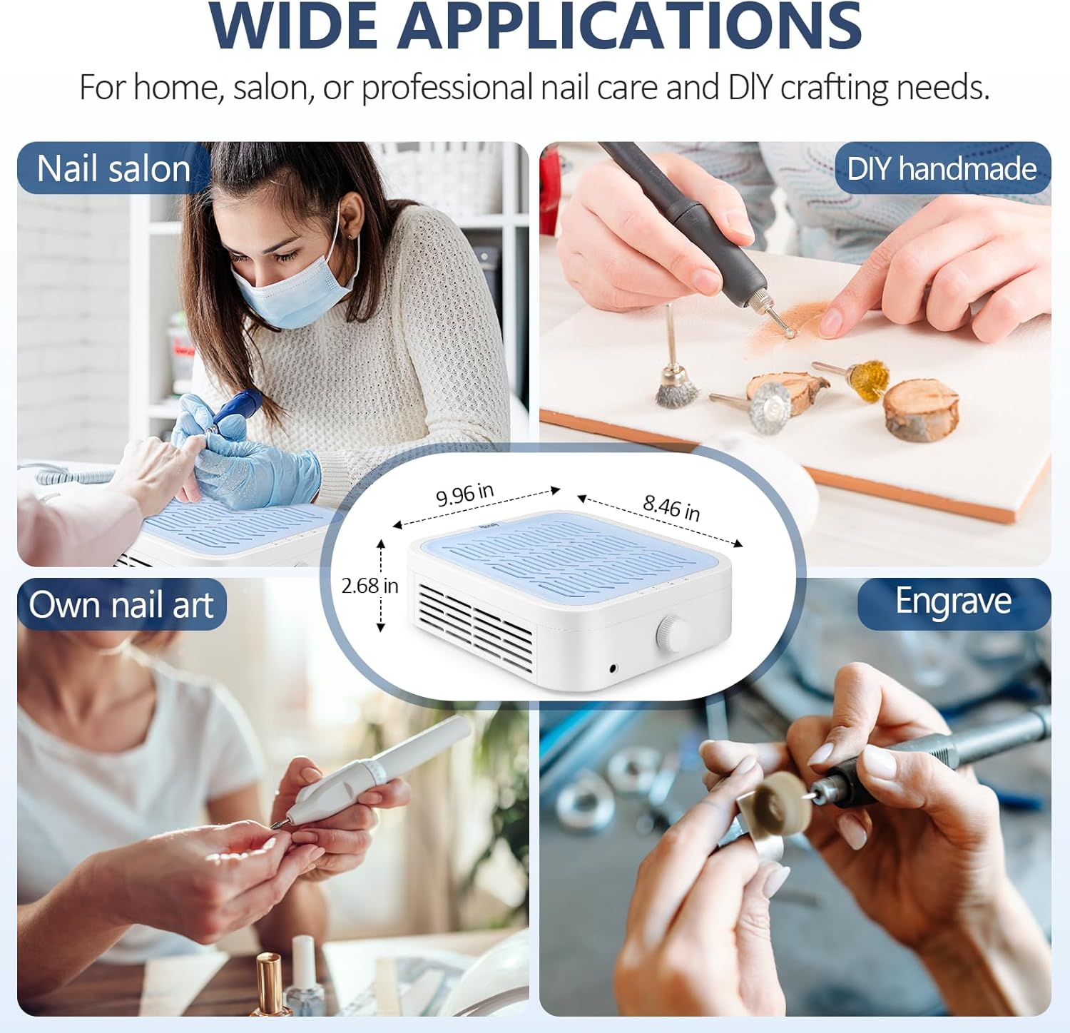 Adonafy Nail Dust Collector with Filter - Professional Dust Extraction for Nails Nail Studio - Adjustable Suction Nails - Quiet Nail Vacuum Cleaner for Beginners Nail Studio Salon image number 1