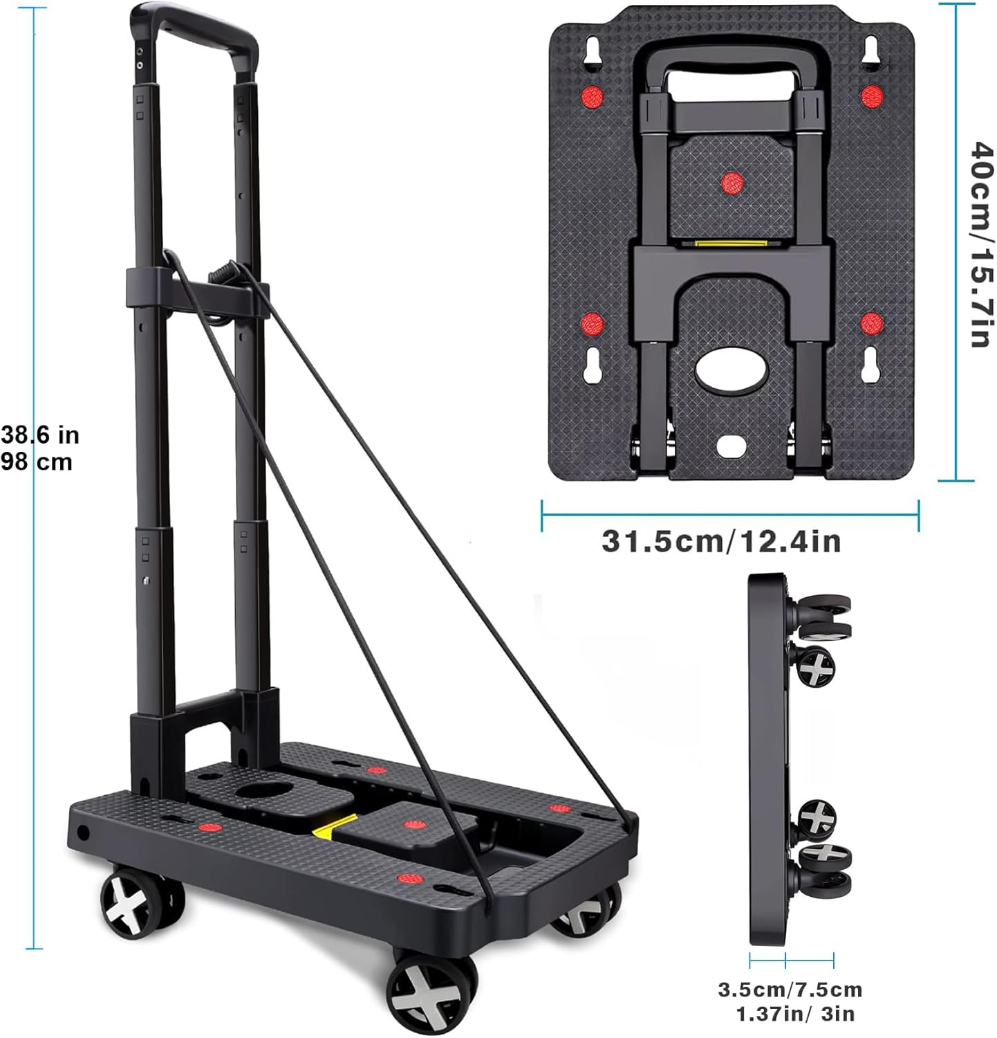 Car Seat Dolly for Airport - Carseat Roller Cart Wheels for Airplane - Car Seat Travel Cart Carrier with Straps Trolley Foldable Luggage Trolley (Black) image number 4