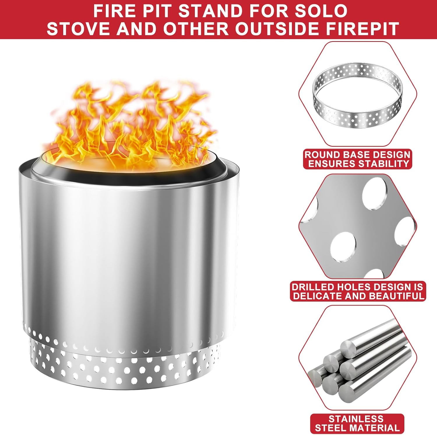 Fire Pit Stand for Solo Stove Bonfire, 19.5" Stainless Steel Firepits Base Accessories for Solo Stove Bonfire 2.0&1.0/Other 19.5" outside Camping Fireplace Stand image number 6