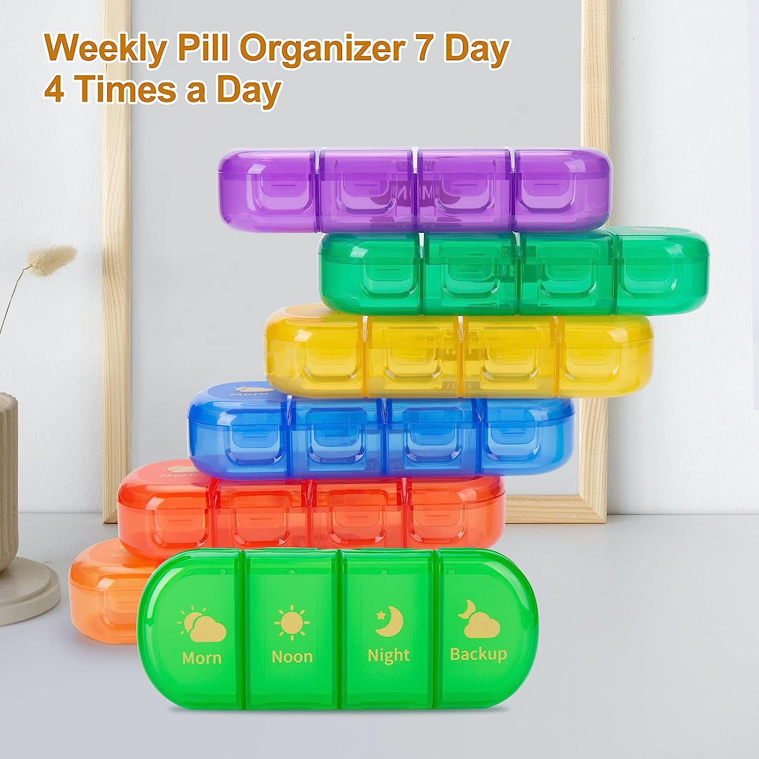 Pill Organizer 4 Times a Day,Pill Box,Medicine Organizer with Removable Days,Portable 7 Day Pill Case for Travel Pill Containers for Vitamins Fish Oils Supplements（Seven Colors+Black Shell） image number 3