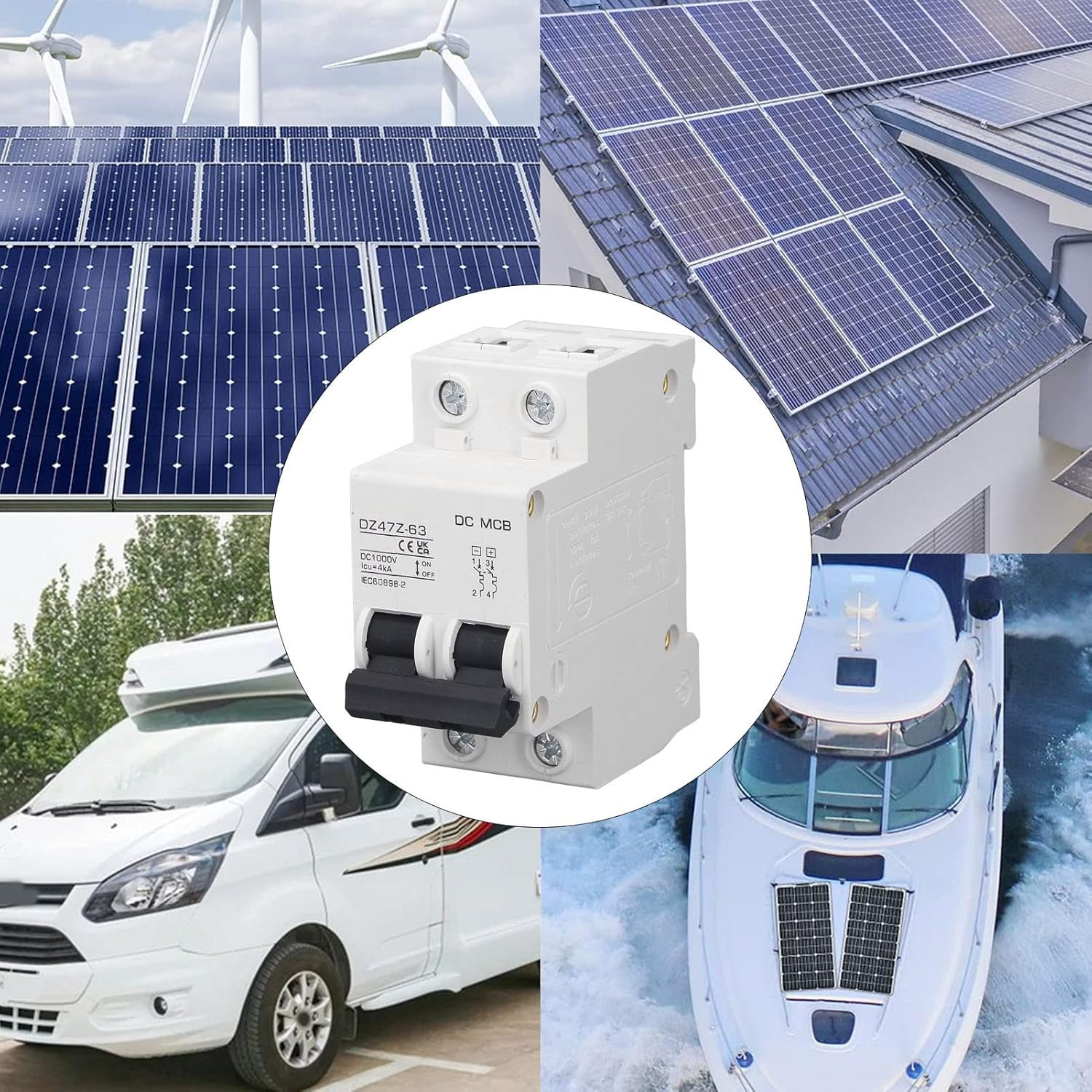 DC Circuit Breaker, 2P Auxiliary Arc Extinguishing Professional 1000V PV Circuit Breaker for Electric Vehicle (10A) image number 2