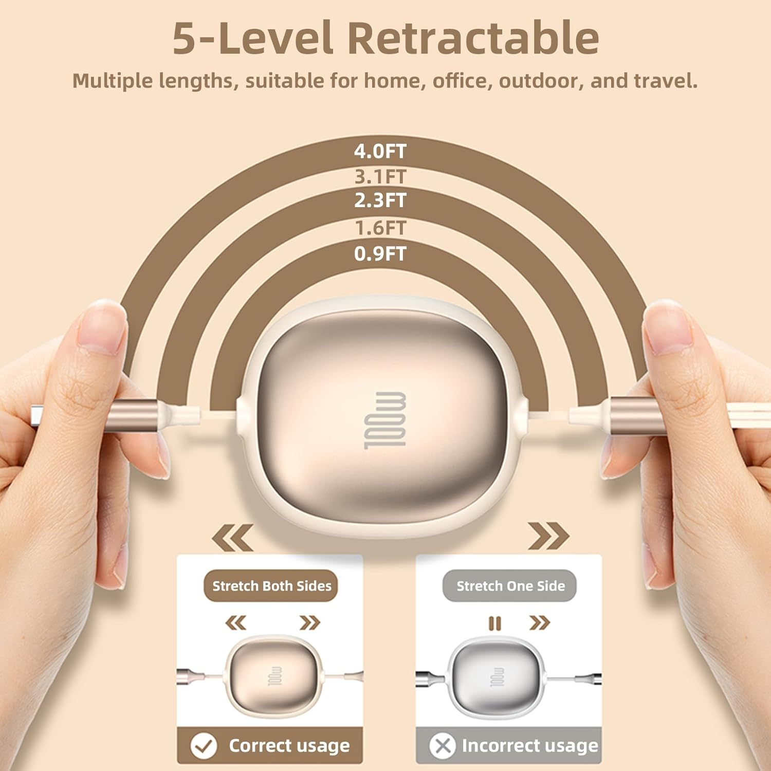 100W Retractable Multi Charging Cable, 3 in 1 Retractable Car Charger with Type C/Lightning/Micro USB Cords for Iphone 16 15 14/Galaxy/Ipad/Ps/Kindle, 4Ft 6A Fast Chargers for Multiple Devices, Black image number 4