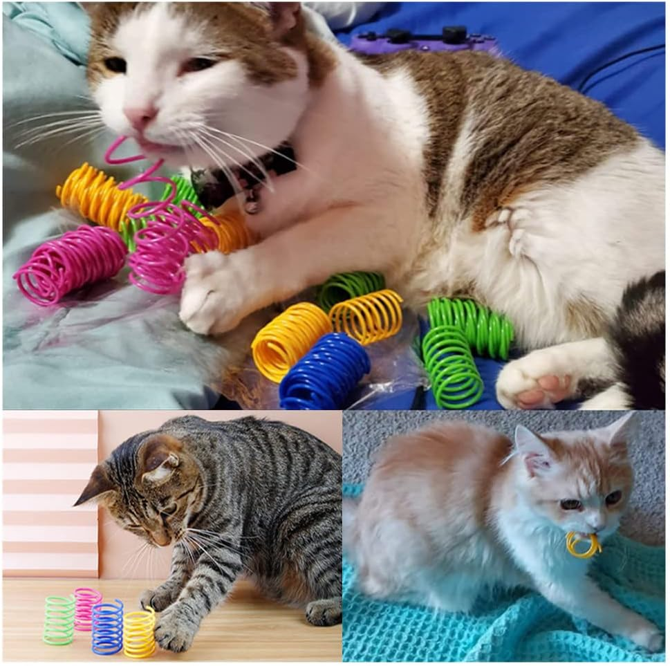 Wanfoou Pack of 100 Cat Toys, Interactive Toy for Cats, Toy Spiral Feathers Novelty Pet Toy Colourful Spiral Feathers Spring Spiral for Cats 4 Colours image number 3