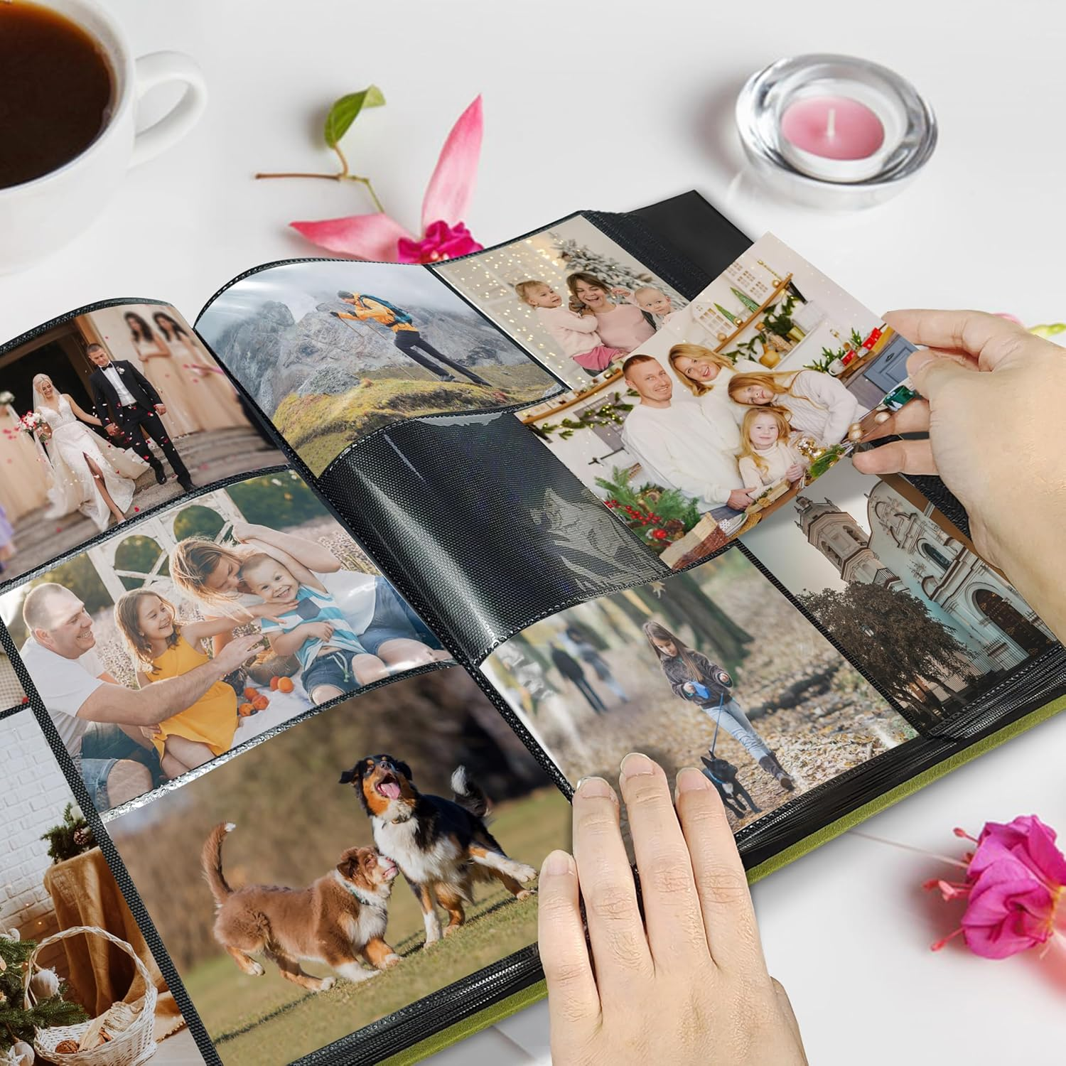 Photo Album 4X6 for 500 Pictures &ndash; Our Story Memory Book with Gold Wreath Cover &ndash; Family Scrapbook for Holiday, Party, Everyday Moments by Kuword, Olive image number 5