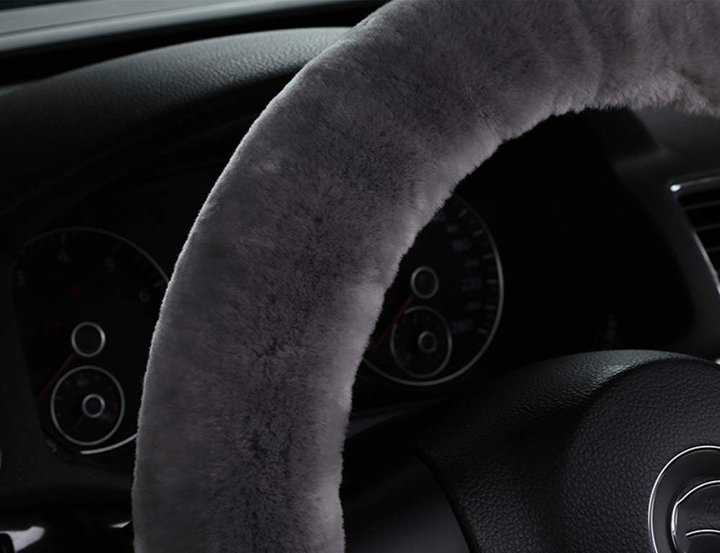 Bellesie Universal Warm Winter Genuine Wool Sheepskin Car Steering Wheel Cover Cushion Protector for 35Cm-43Cm Steering Wheel in Diameter (Light Grey) image number 1