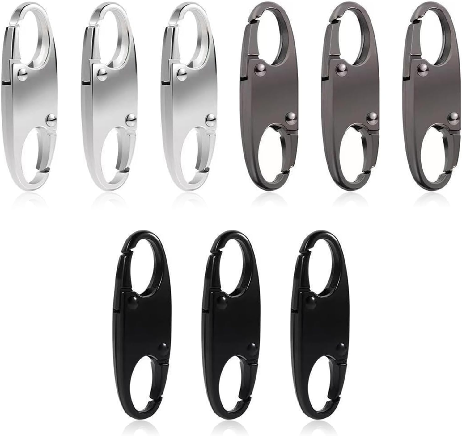 Zipper Clip Theft Deterrent 9Pcs Double Opening Zipper Pull Repair Replacements Black Silver Gray Purse Security Locks Tags Slider Metal Alloy Anti-Theft Clips for Travelbackpack Luggage Purse Closed