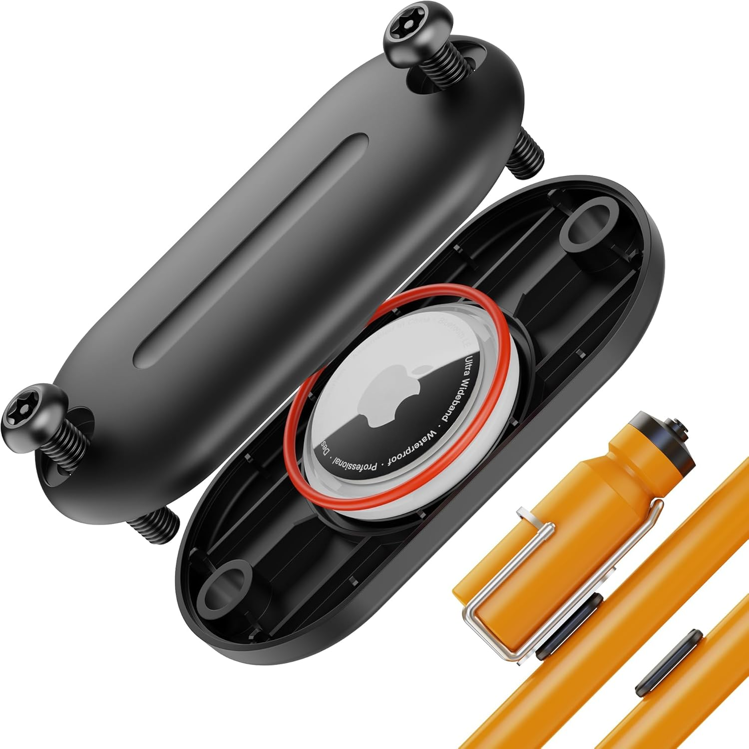 For Airtag Bike Mount,Waterproof Bike GPS Tracker Case for Apple Airtags,Anti-Theft Airtag Holder for Bicycle,Hidden under Bottle Cage, Extended M5 Black Safety Screws with Driver