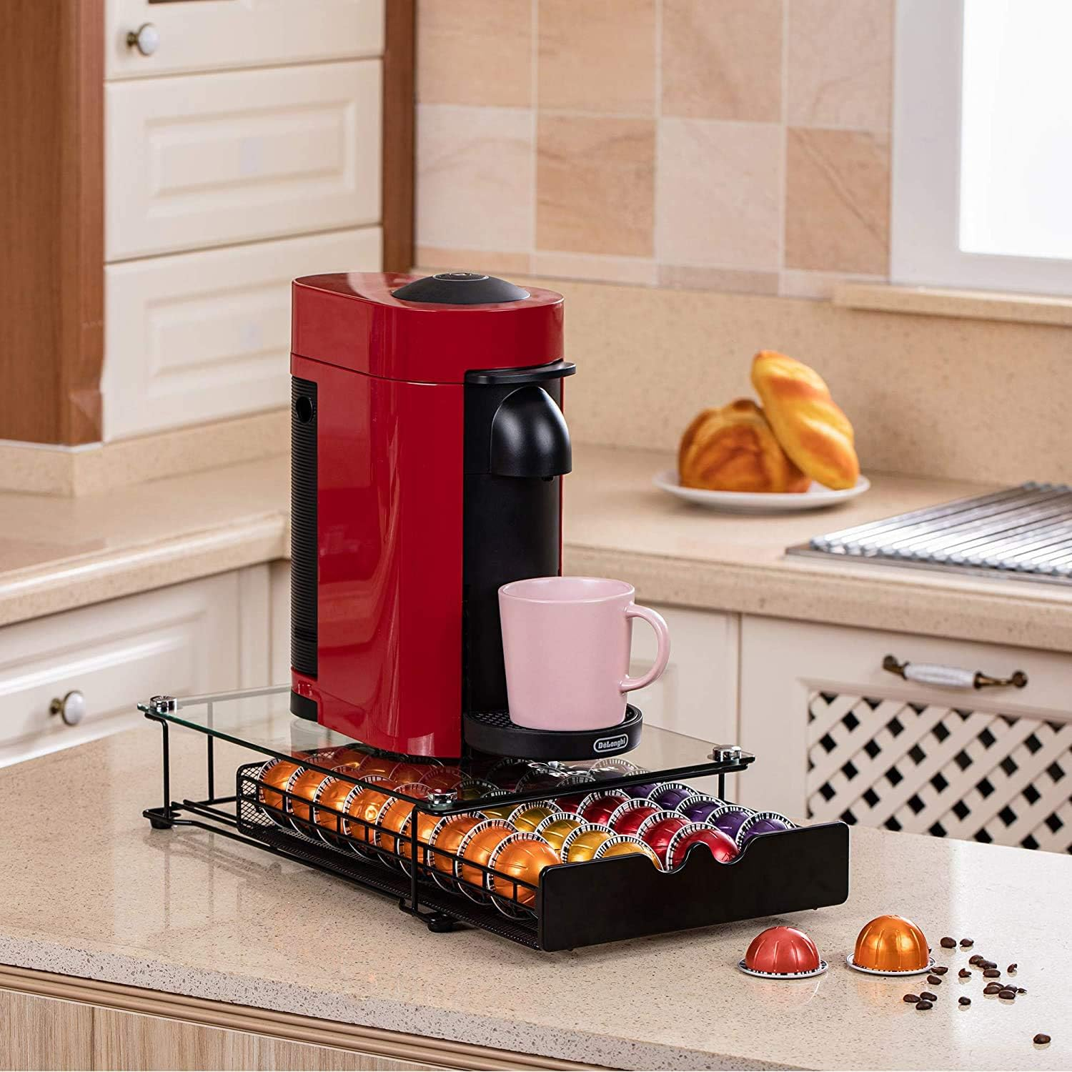 Rice Rat Vertuo Capsule Holder Drawer for Nespresso with Glass for Cabinet Vertuoline Pod Storage Rack for Counter (Class-40 Pods) - 30+ Pods image number 4