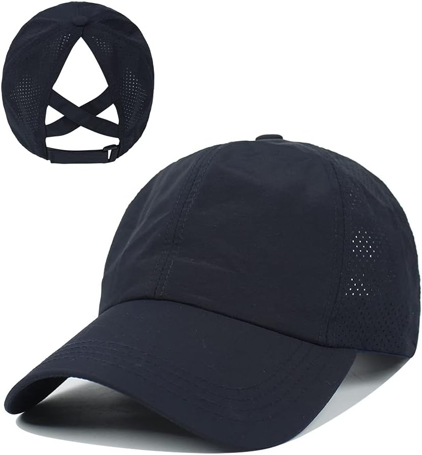 TOPTIE Criss Cross Ponytail Baseball Cap Mesh Quick-Dry Mesh Cooling Ponytail Hat for Women Outdoor Sports-Navy image number 1