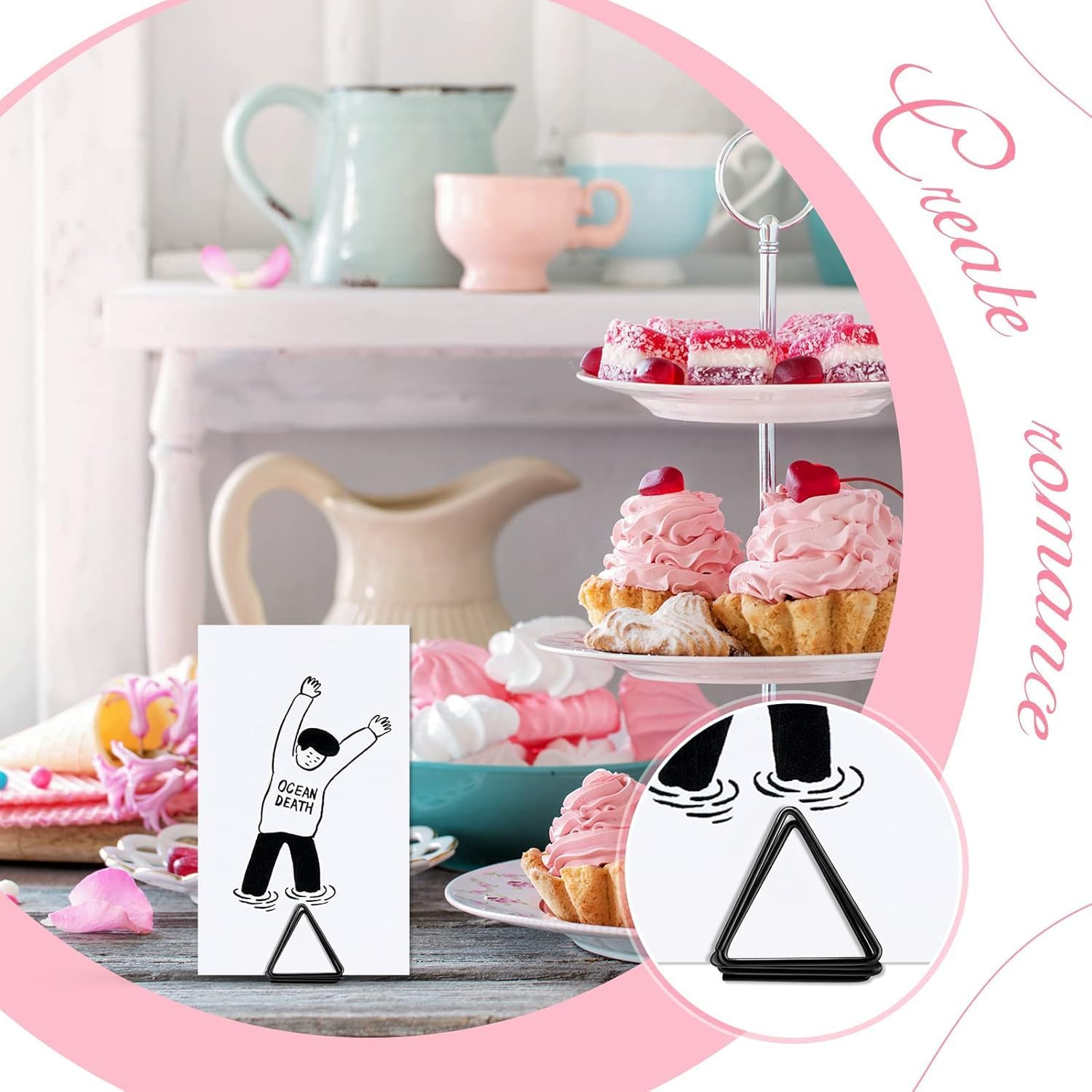 60 Pieces Place Card Holder Wedding Table Number Holder Triangle Shape Table Card Holder Photo Picture Holder Stand Clip for Wedding Party Baby Shower, Suitable for Small Card(Black)