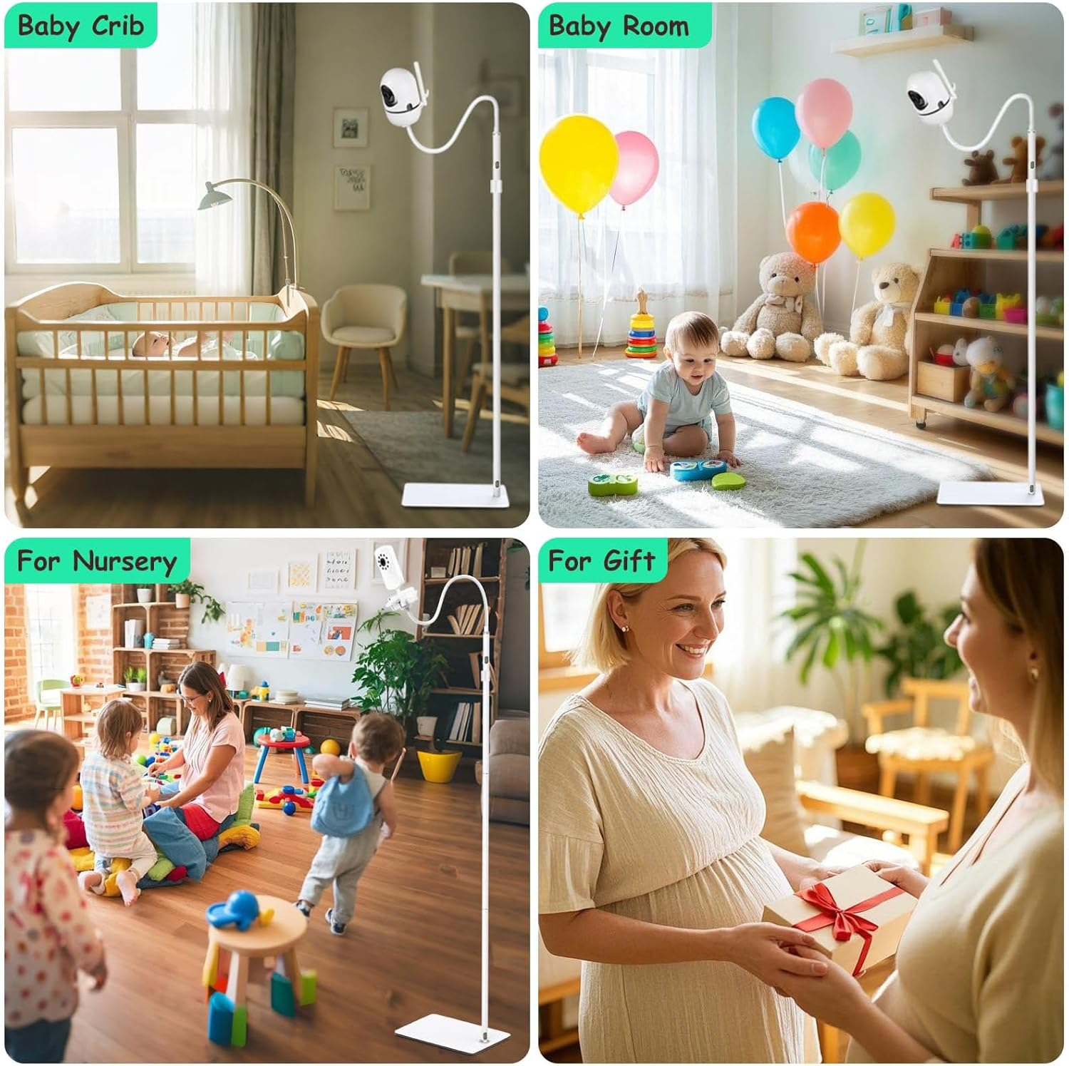 Baby Monitor Floor Stand Holder Compatible All Cameras Secure Baby Monitor Mount for 1/4'' Screw，Height Adjustable & Universal & Flexible Mount Secure Camera Keep Away from Touching image number 2