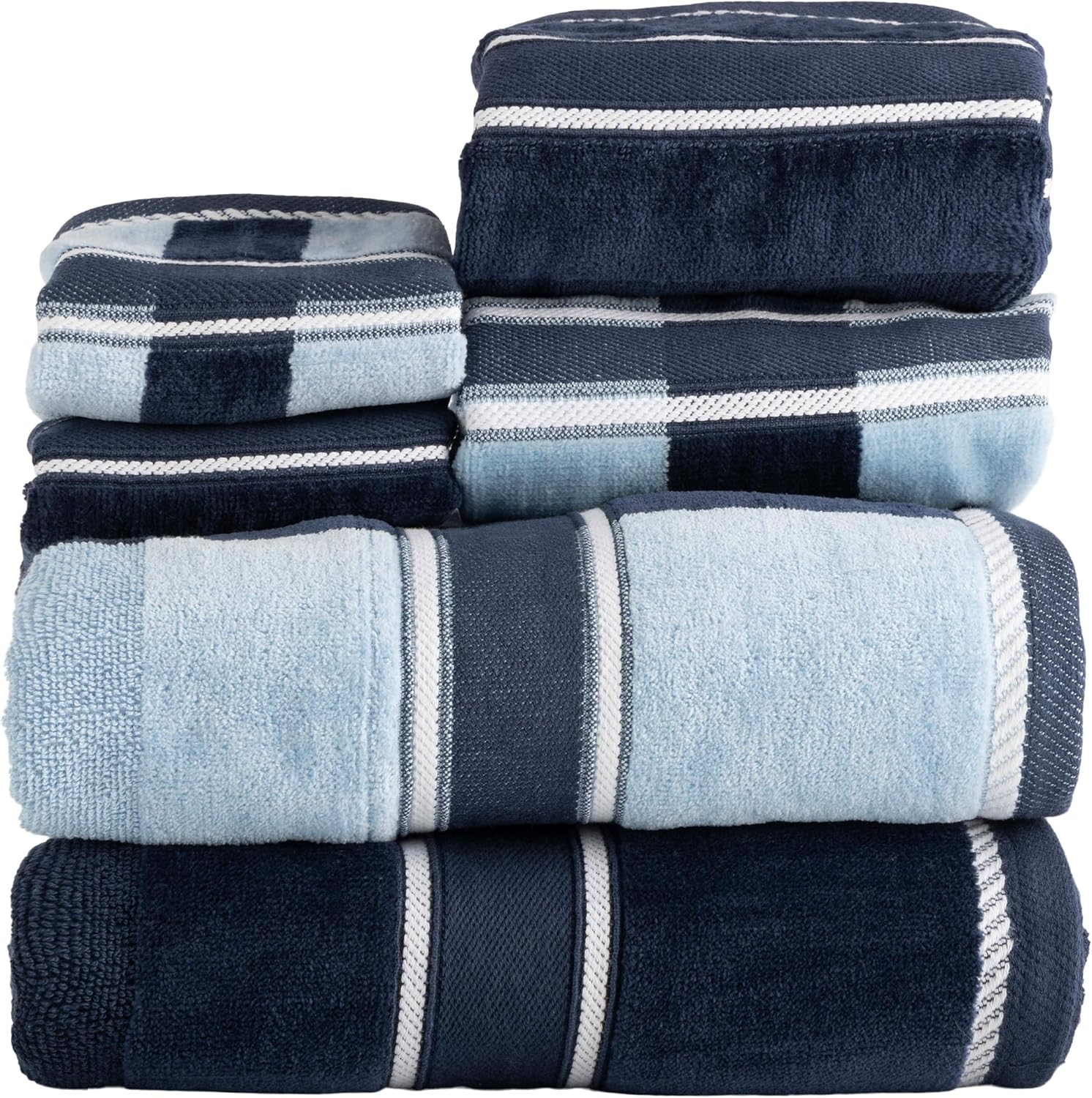 Lavish Home 6-Piece Bath Towels Set - Oakville Beige-Striped 100% Cotton Velour Set with 2 Bath Towels, 2 Hand Towels, and 2 Washcloths By
