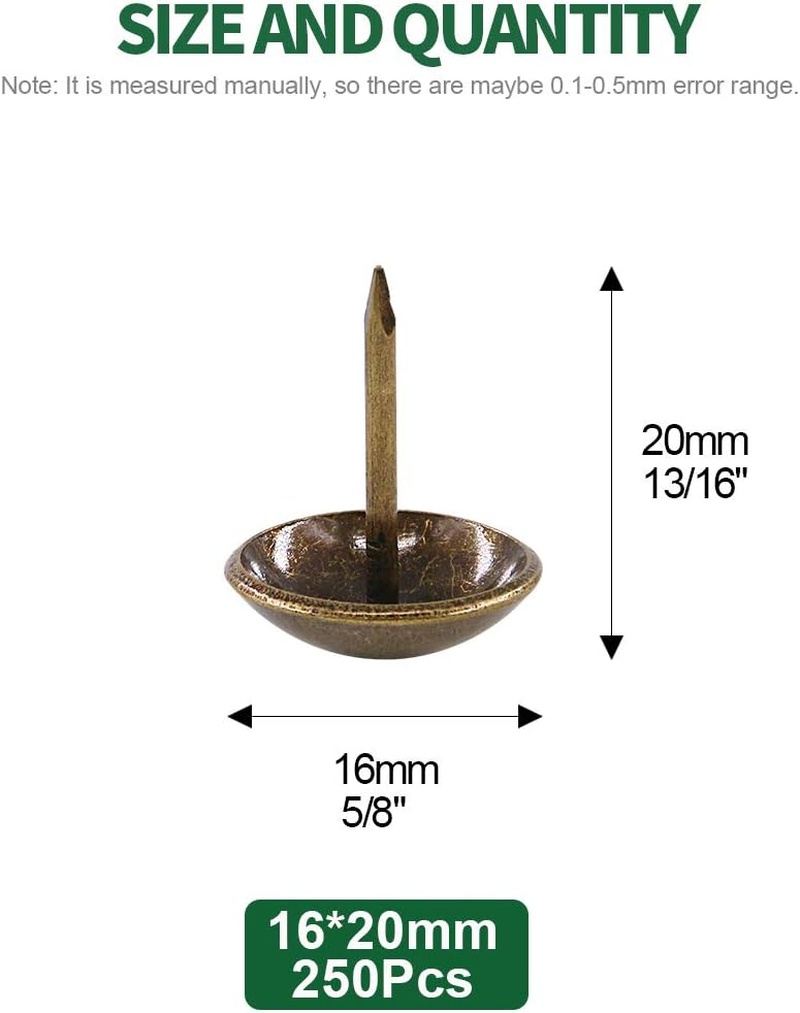 Keadic Antique Upholstery Tacks Furniture Nails Pins Assortment Kit for Upholstered Furniture Cork Board or DIY Projects - Bronze image number 5