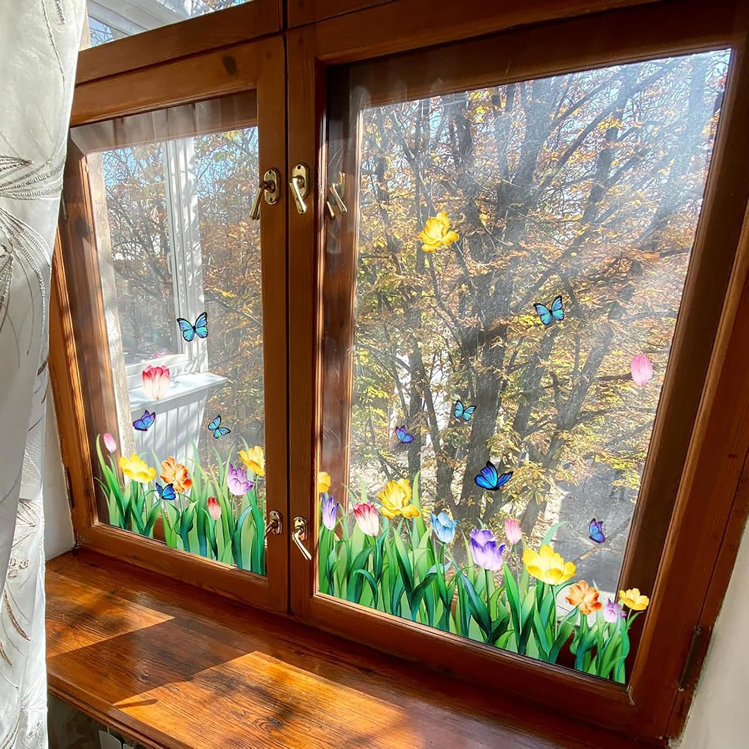 Colorful Floral Bouquet Window Sticker, Floral Pattern Window Sticker, Reusable, Removable, Double-Sided, for Home Office Decor, Flower Garden Window Stickers (C) - A image number 3