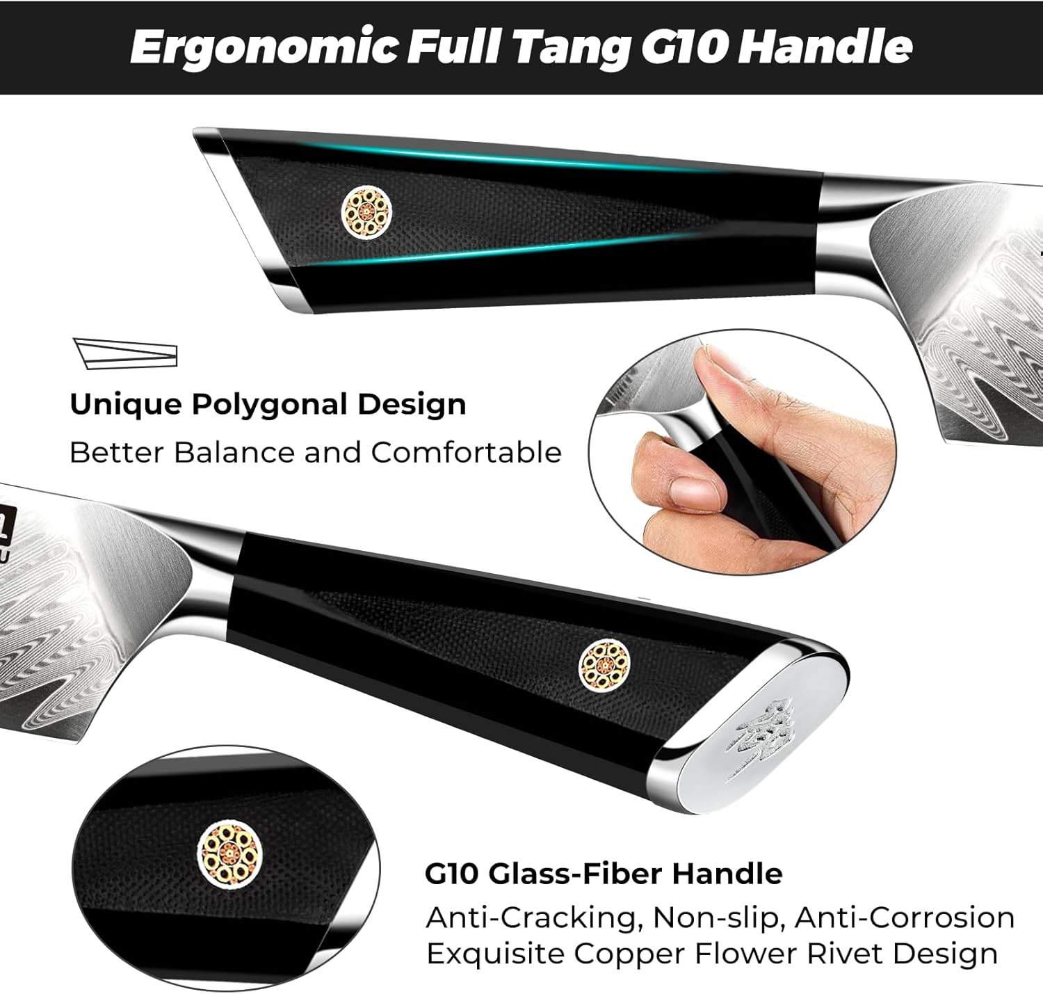 SHAN ZU Damascus Chef Knife 8 Inch, 67-Layer High Carbon Steel Kitchen Knife,Ultra Sharp Japanese Chef Knife,Professional Kitchen Utility Knives with G11 Ergonomic Handle Cooking Knife with Gift Box image number 3