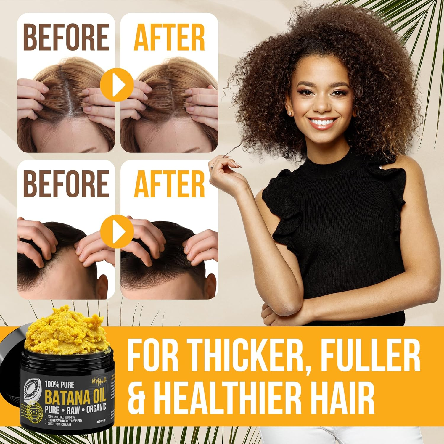 Vie Naturelle 100% Pure Batana Oil for Hair Growth from Honduras &ndash; Organic Raw Unrefined &ndash; Natural Moisturizer for Skin & Hair &ndash; Traditionally Cold-Pressed from Honduran Palm Nut - 04 Oz image number 2