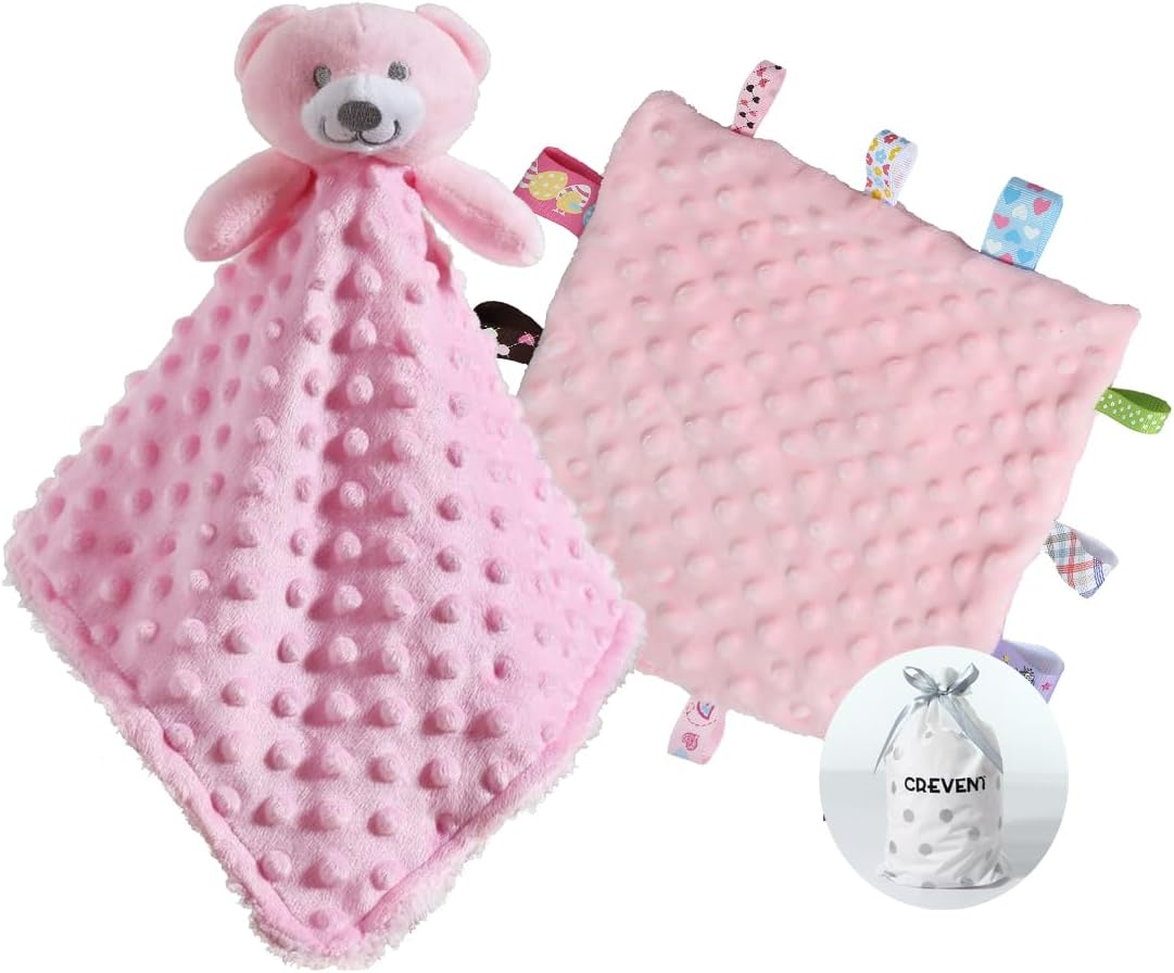 CREVENT Baby Welcome Set Storage Basket with Two Blankets+ a Security Blanket + a Taggie + a Bag with Ribbon (Grey)