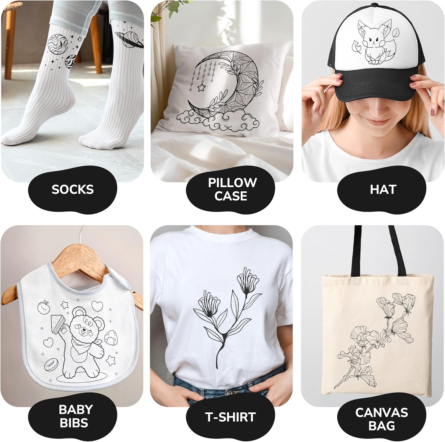 Zenacolor 5 Dual-Tip Black Fabric Markers Permanent for Clothes - Fabric Paint Pens for Personalizing Shirts Bags Hats Canvas and Textiles image number 1