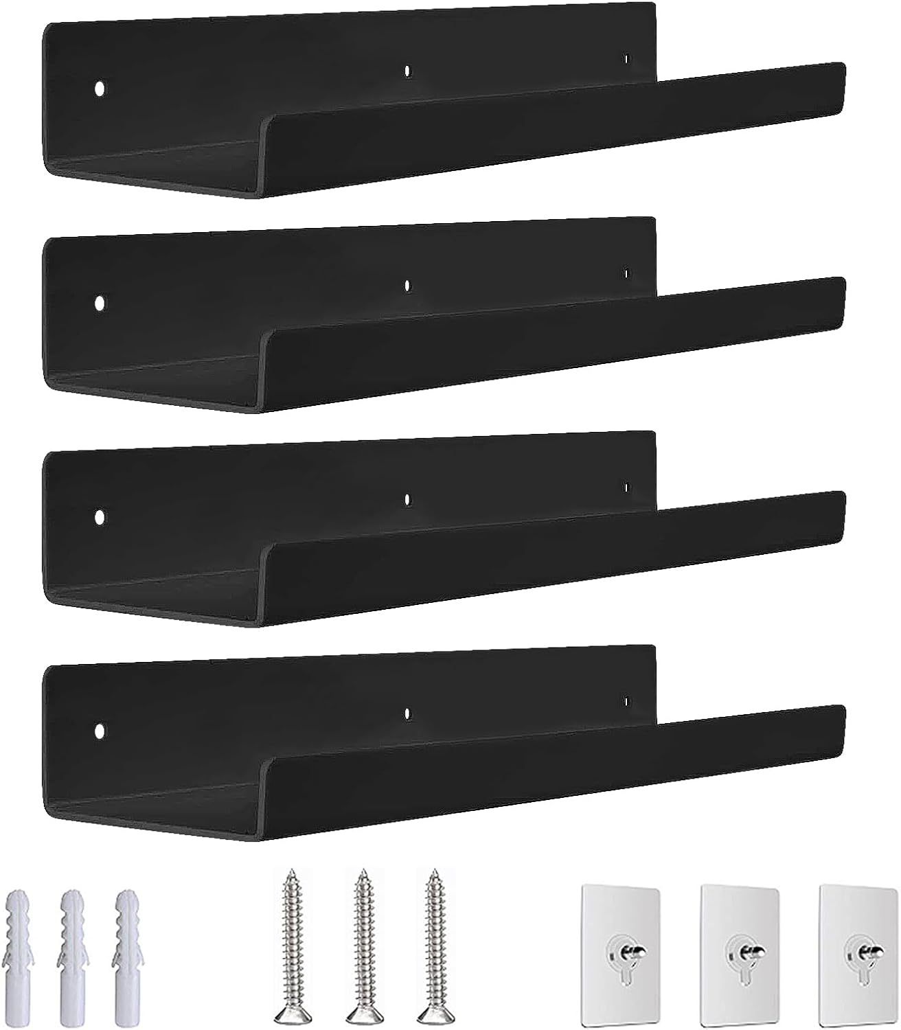 4 Pack Wall Floating Shelves, 30Cm U Shape Acrylic Wall Storage Shelves, Easy Installation Multifunctional Display Stand for Vinyl Record, Books (White)