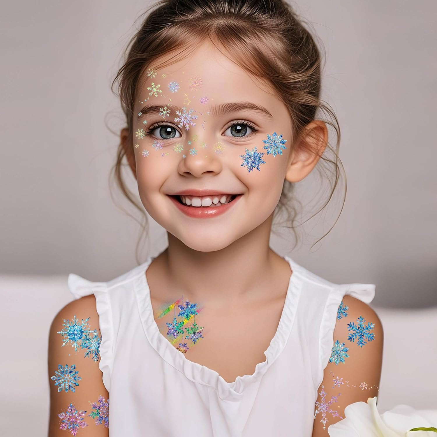 Christmas Snowflake Temporary Tattoos 10 Pieces, Shiny Facial & Body Glitter Tattoos for Holiday Parties and Glamorous Appearances image number 3