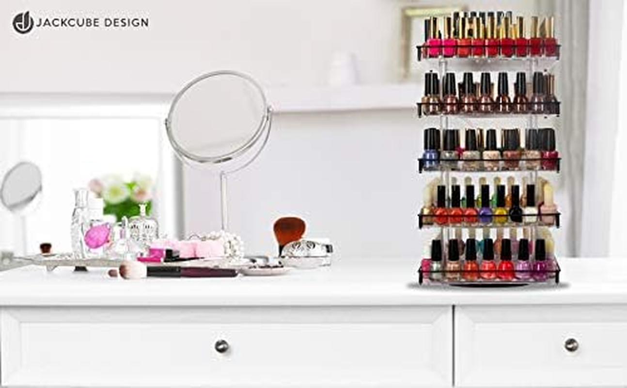 Jackcubedesign 5 Tier Acrylic 350 Nail Polish 360 Rotating Display Rack Organizer Stand Makeup Cosmetics Storage Box Carousel Shelf with Iron Guard(5Tier) ? :MK302-5 image number 5