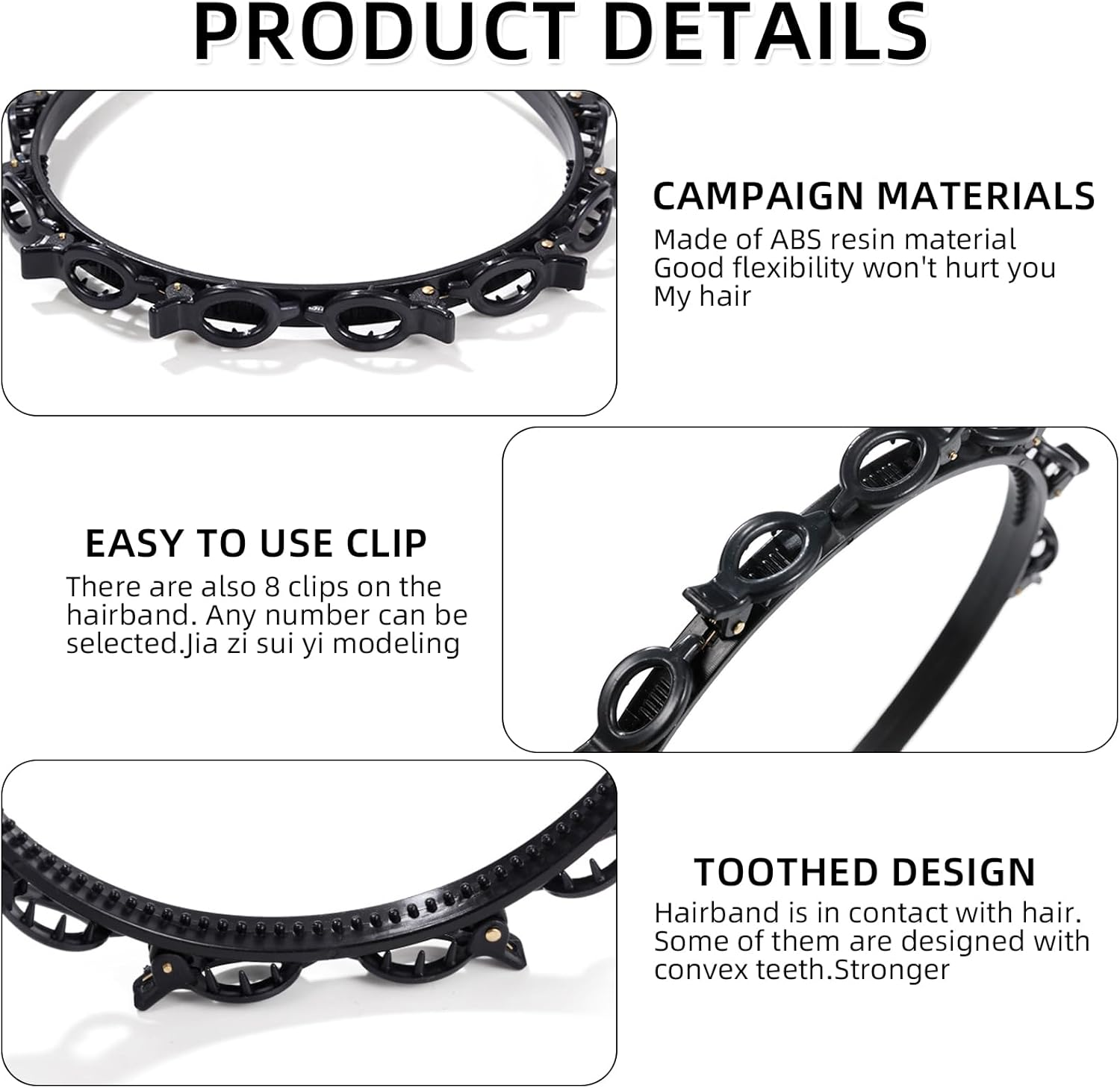 Pack of 2 Hair Bands with Clips, Double Bangs Hairstyle Hairpin, Hair Hoop with Clips, Women'S Headband for All Hair Types and Hairstyles (Black) image number 6