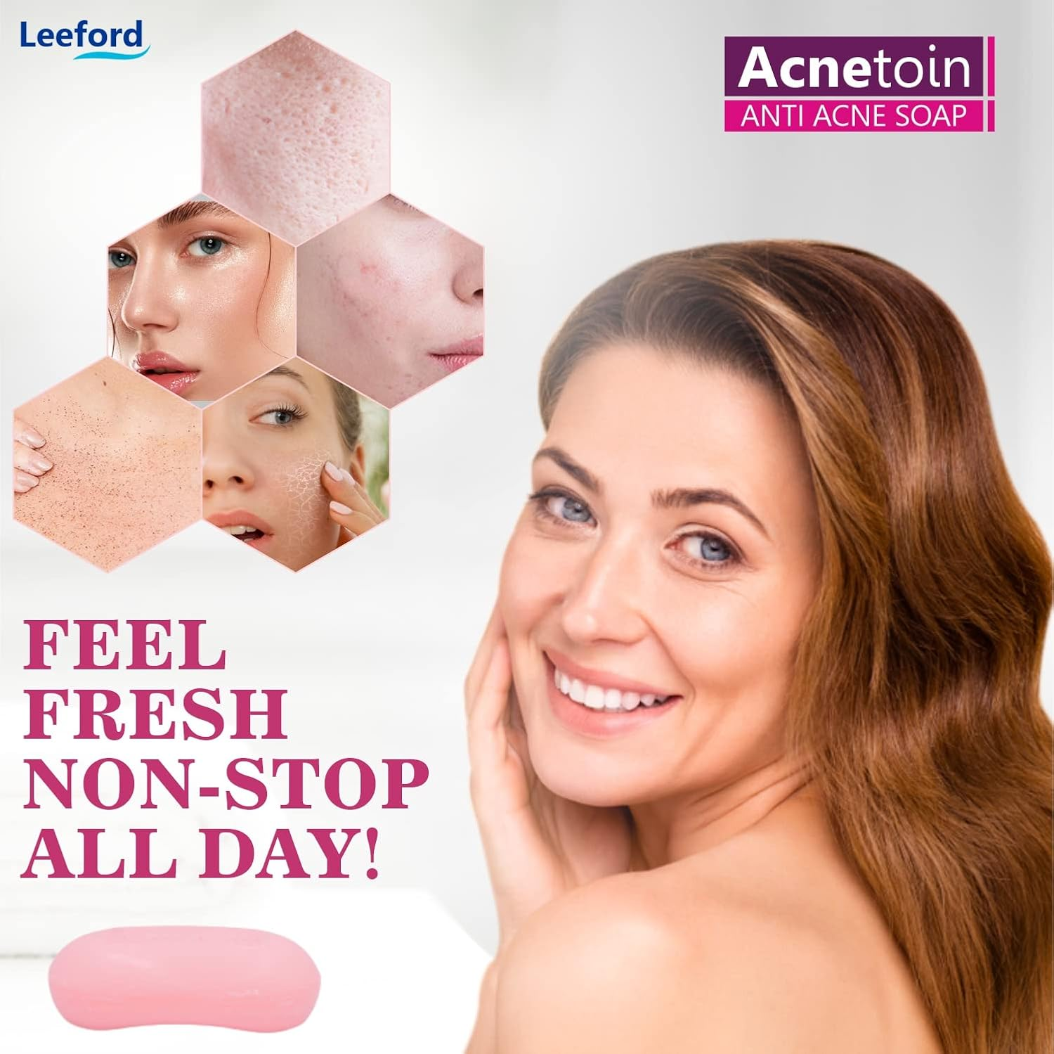 Leeford Women'S Acnetoin anti Acne Bathing Soap Bar Combo Pack - Enriched with Tea Tree Oil & Vitamin E | (75G Each Each) (Pack of 4) image number 2