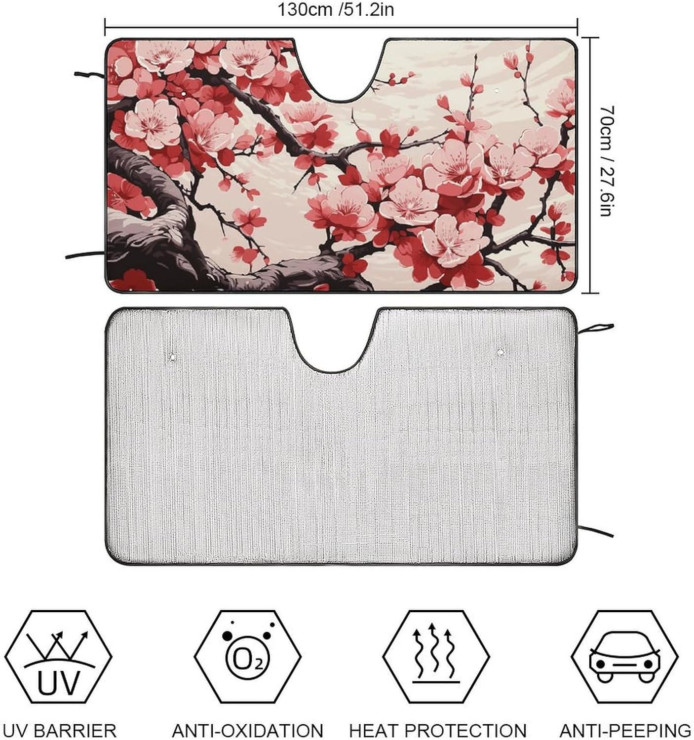 Car Windshield Sunshade, Japanese Floral Cherry Blossom Print Car Sun Guard Foldable Windshield Sunshade Car Sunshield for Sedans, Suvs, and Trucks image number 6