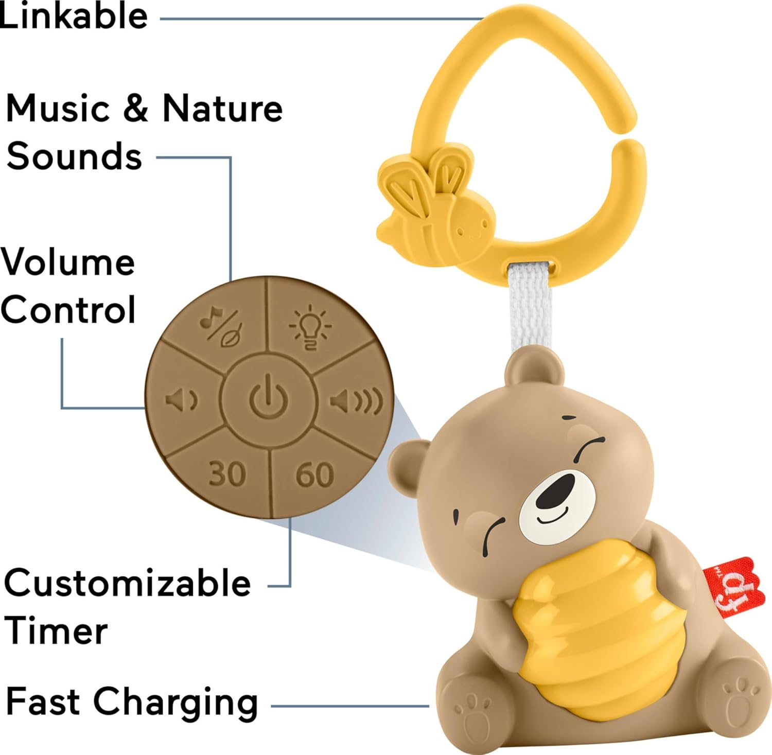 Fisher-Price ​Beary Soothing Portable Baby Sound Machine with Night Light & Customizable Timer for Newborns image number 4