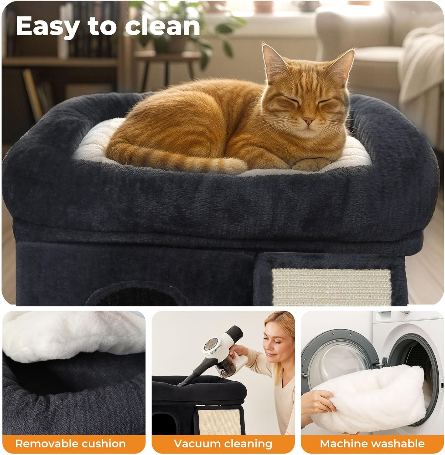 Pawz Cat Tree Tower for Kittens, Climbing Tree with Scratching Post and Plush Perch, Cat Play Towers for Indoor Cats, Washable Cushion, Activity Centre with Toy Ball, Cat Cando, Grey image number 4