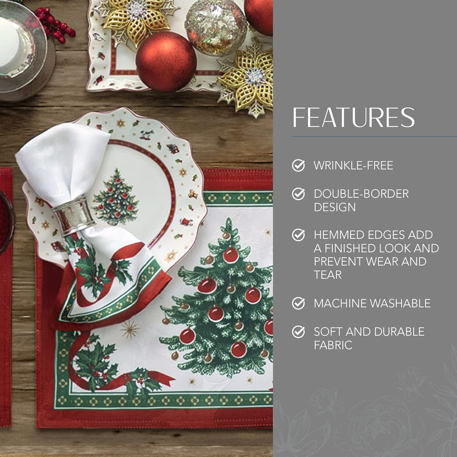 Elrene Home Fashions Villeroy & Boch Toy'S Delight Christmas Napkins, Holiday Dinner Napkins, 17 Inches X 17 Inches, Set of 4 image number 4