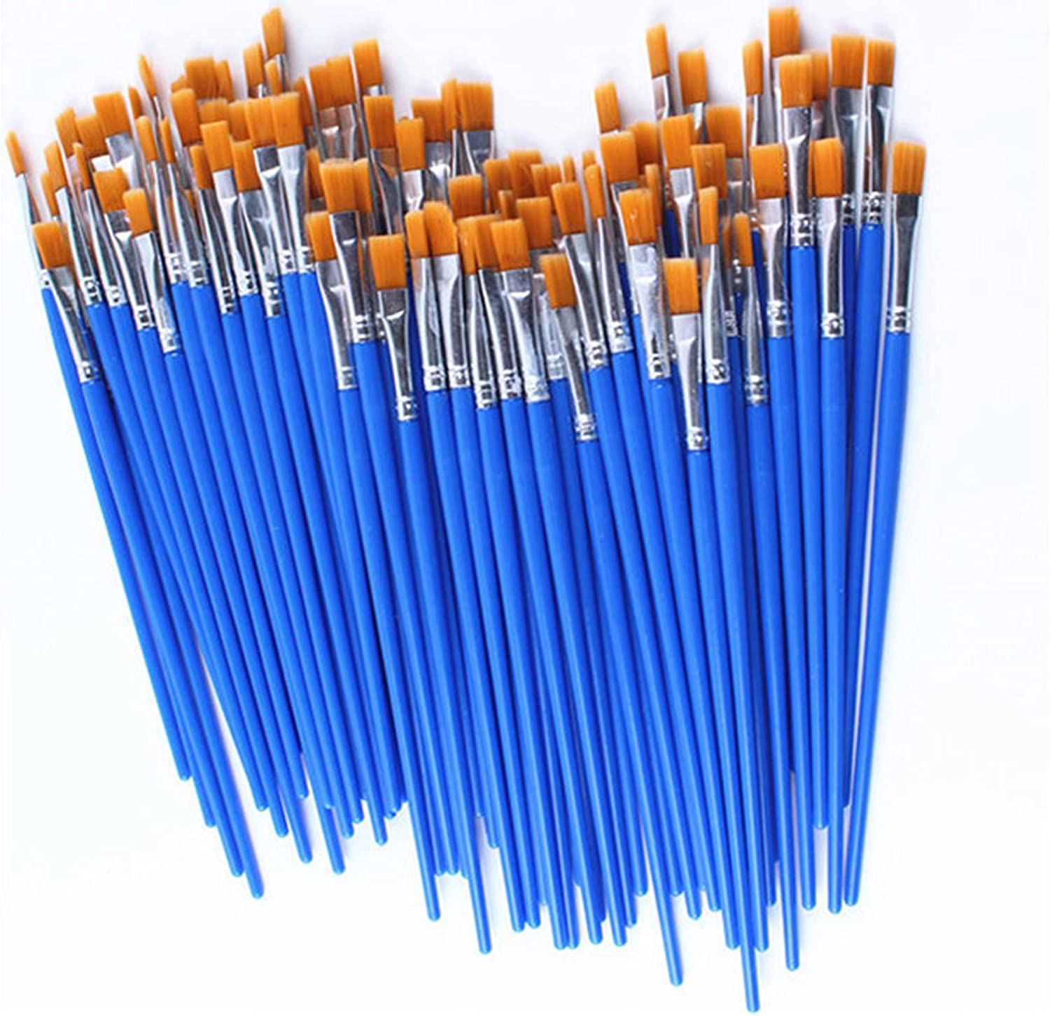 60 Pcs Flat Paint Brushes with Nylon Hair,Small Brush Bulk for Detail Painting,Short Plastic Handle,Acrylic Oil Watercolor Fine Art Painting for Kids,Students,Starter,Teens, Adults image number 4