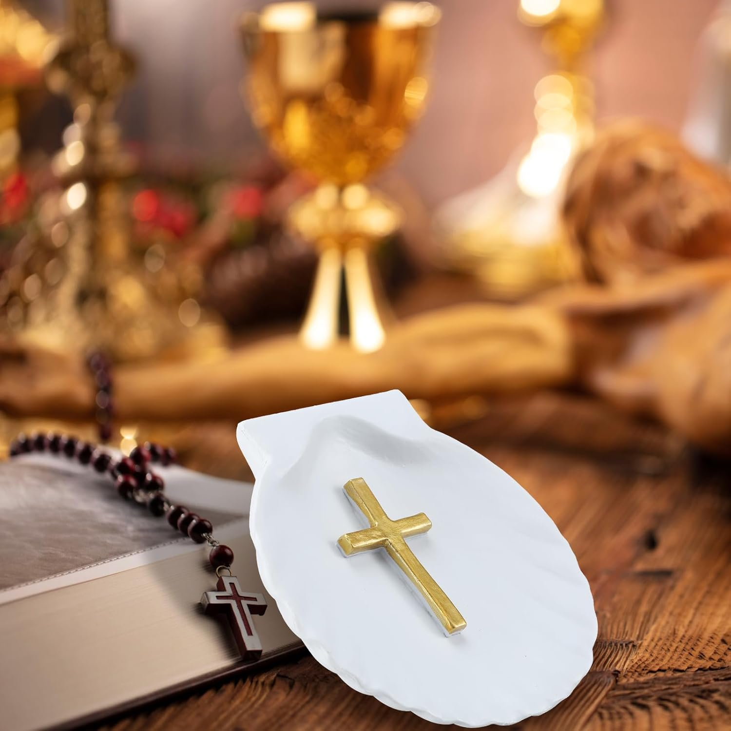 Bucherry Baptismal Shell with Engraved Cross Baptismal Gifts for Baptism Religious Ceremony Accessory, 5.12 Inch image number 1