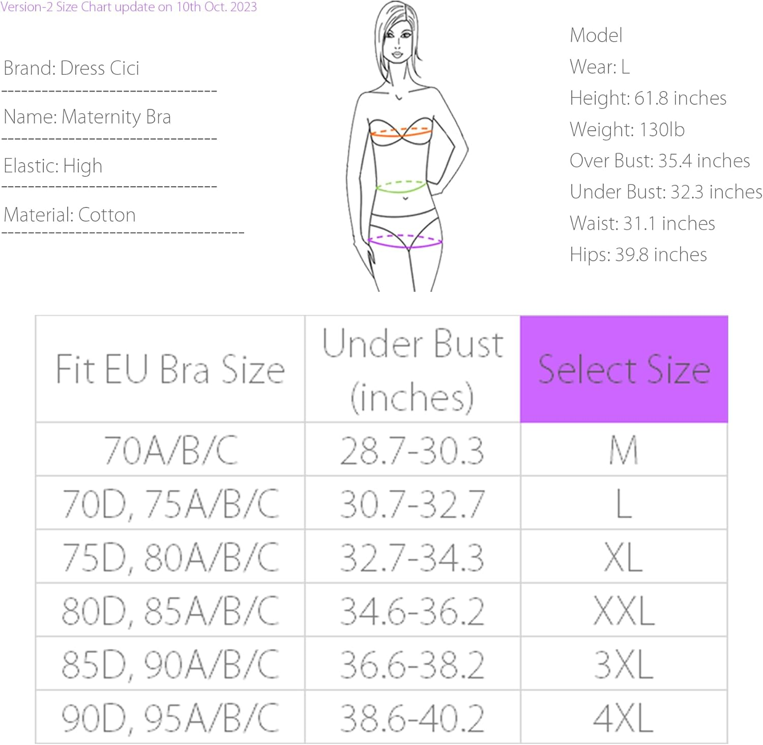 Dress Cici Front Snap Nursing Bra for Large Breast, Cotton Breastfeeding Bra, 1 Pack image number 3