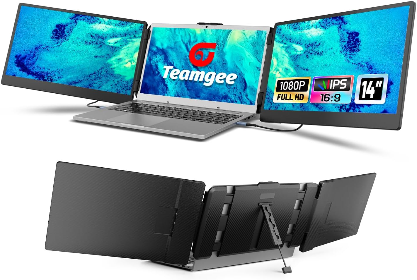 Teamgee Laptop Screen Extender, 14&rdquo; Full HD Portable Monitor for Laptop with Speakers & Flexible Kickstand, Plug-Play Monitor Extender (13&rdquo;-17&rdquo; Diagonal) with Wins/Mac/Dex/Android OS image number 1