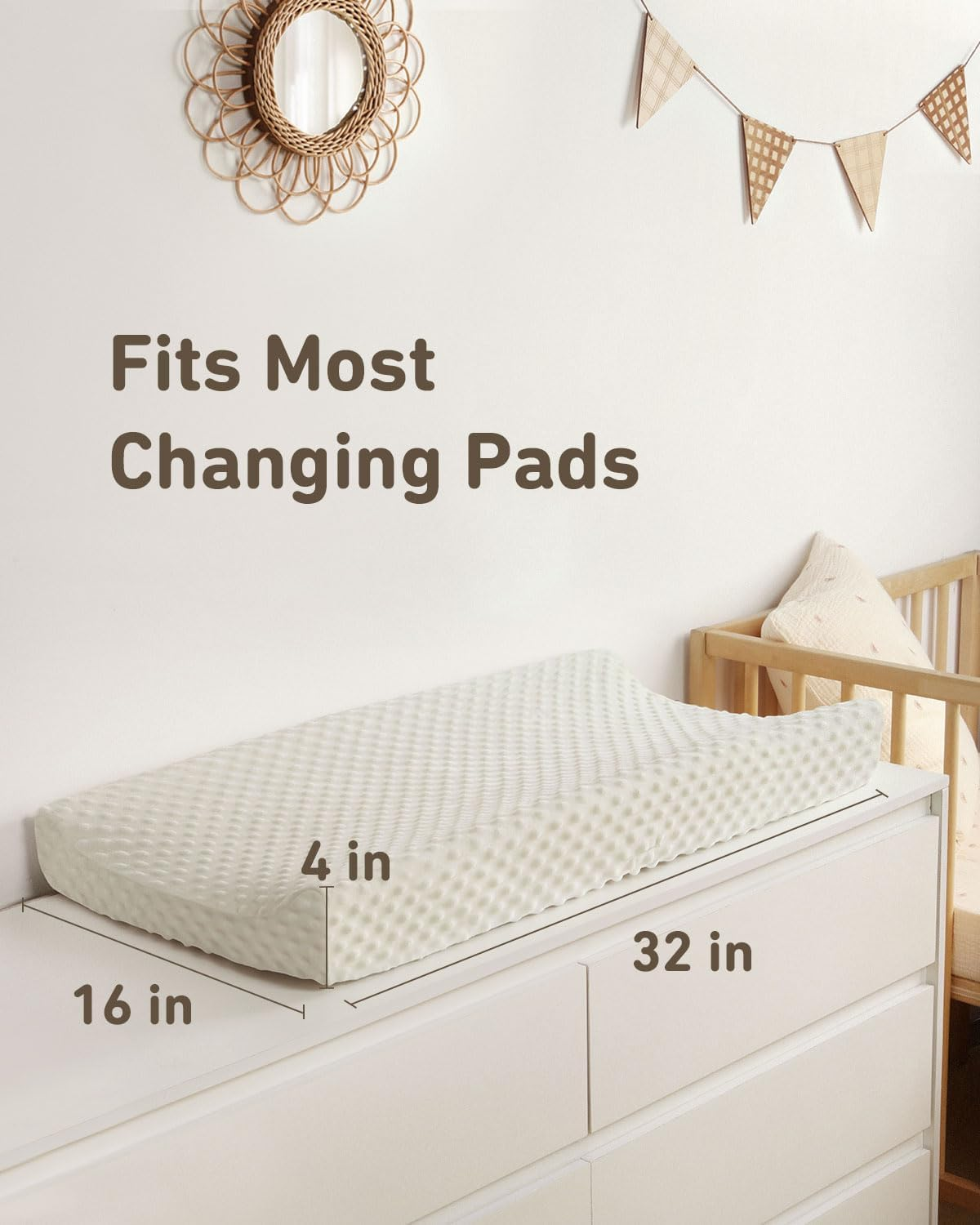 Babebay Changing Pad Cover, Ultra Soft Minky Dots Plush Changing Table Covers for Baby Boys and Girls, Breathable, 2 Pack (Roman Green & Lily White)