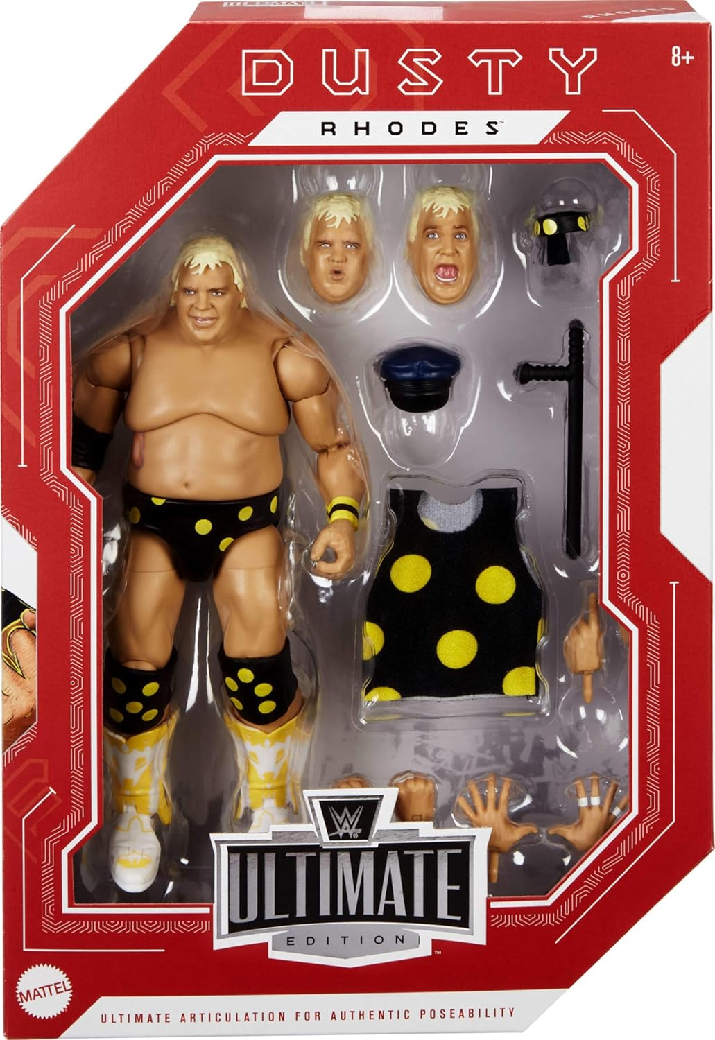 Mattel WWE Legends Ultimate Edition Dusty Rhodes Action Figure & Accessories with Swappable Heads & Hands, 6-Inch Collectible Set image number 2