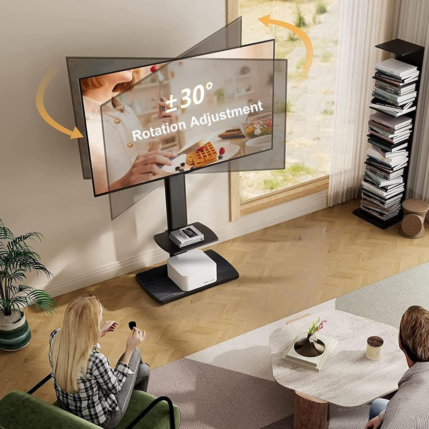 NOAEOU Movable TV Stand with Wheels,Suitable 26-70 Inch Screen TV Stands,Tv Table,Mobile TV Floor Stand,Swivel & Height Adjustable,For Family Living Room Bedroom Meeting (Black AU) image number 3