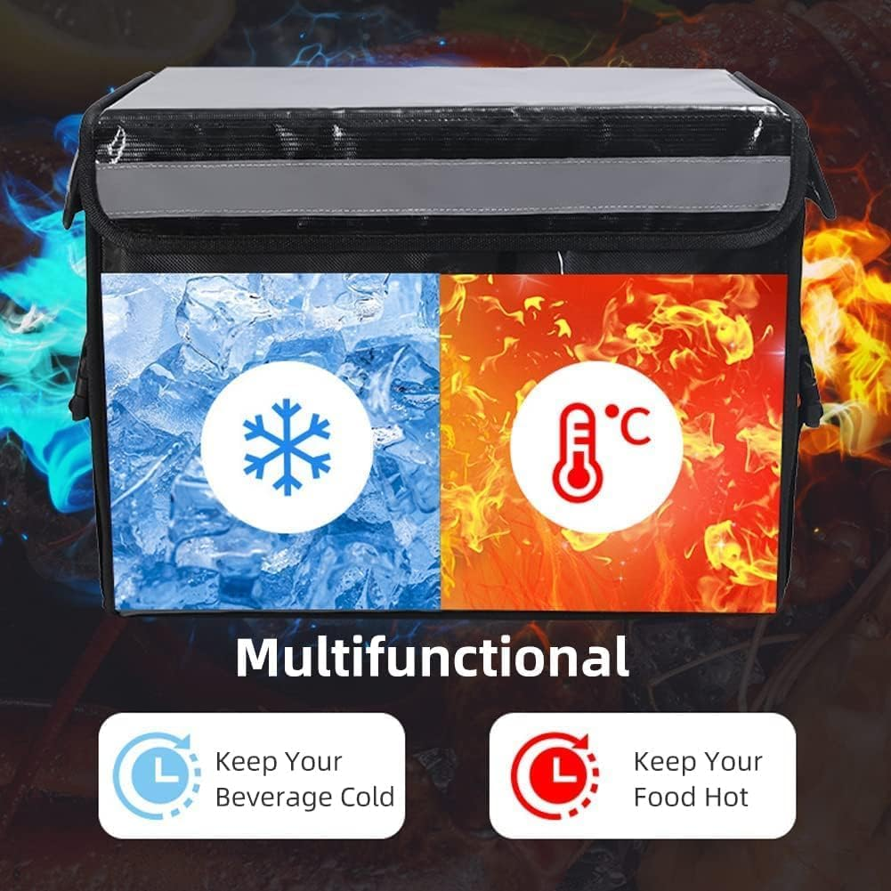 Kitchess Commercial Thermal Insulated Food Delivery Bag with Bike Rear Rack, 62L Large Pizza Delivery Bag with Divider & Cup Holder, Fit for Uber-Eats, Doordash, Pizza, 50X38X38Cm image number 1