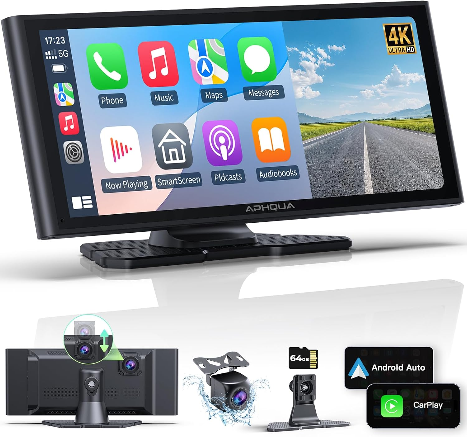 Portable Apple Carplay Screen for Car, 9.26" Wireless Apple Carplay & Android Auto,4K Dash Cam,1080P Backup Camera Dvr,Car Audio Receivers GPS Navigation Mirror Link, Bluetooth,Fm, Siri