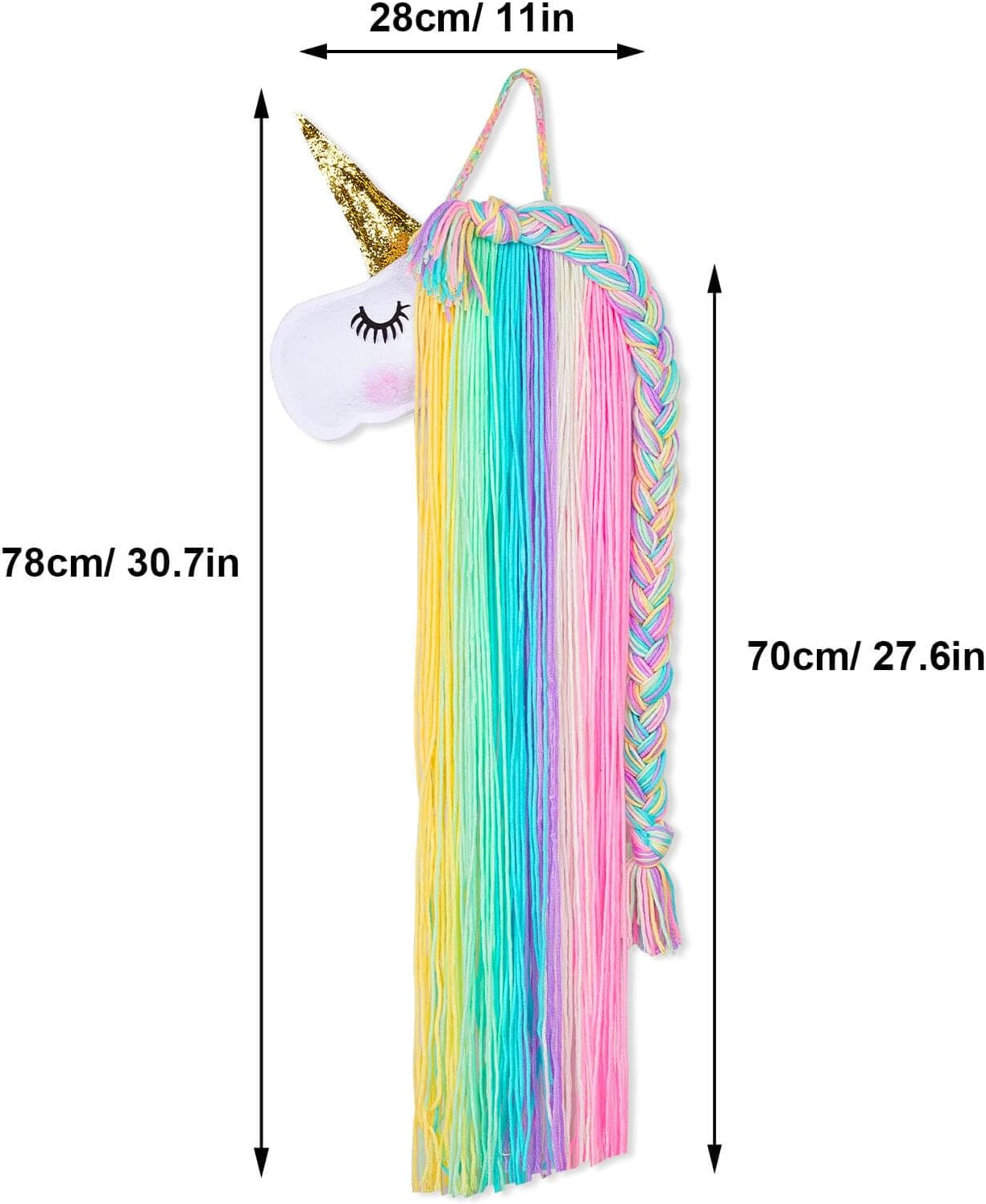 MHJY Unicorn Hair Clips Holder Rainbow Headband Holder Yarn Tassels Hair Bows Storage Unicorn Face Hair Band Organizer Girls Hair Accessories Decorations 1Pc image number 4