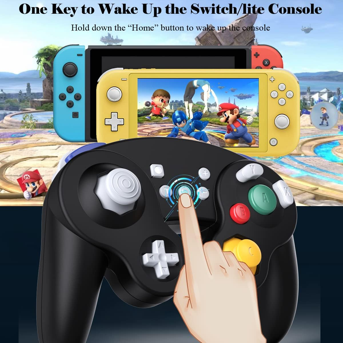 EXLENE Gamecube Controller Switch, Wireless Switch Pro Controller for Nintendo Switch/Lite/Pc/Android/Ios/Steam, Support Wake Up, Motion, Adjustable Rumble, Turbo & Auto Turbo (Upgraded, Black) image number 1